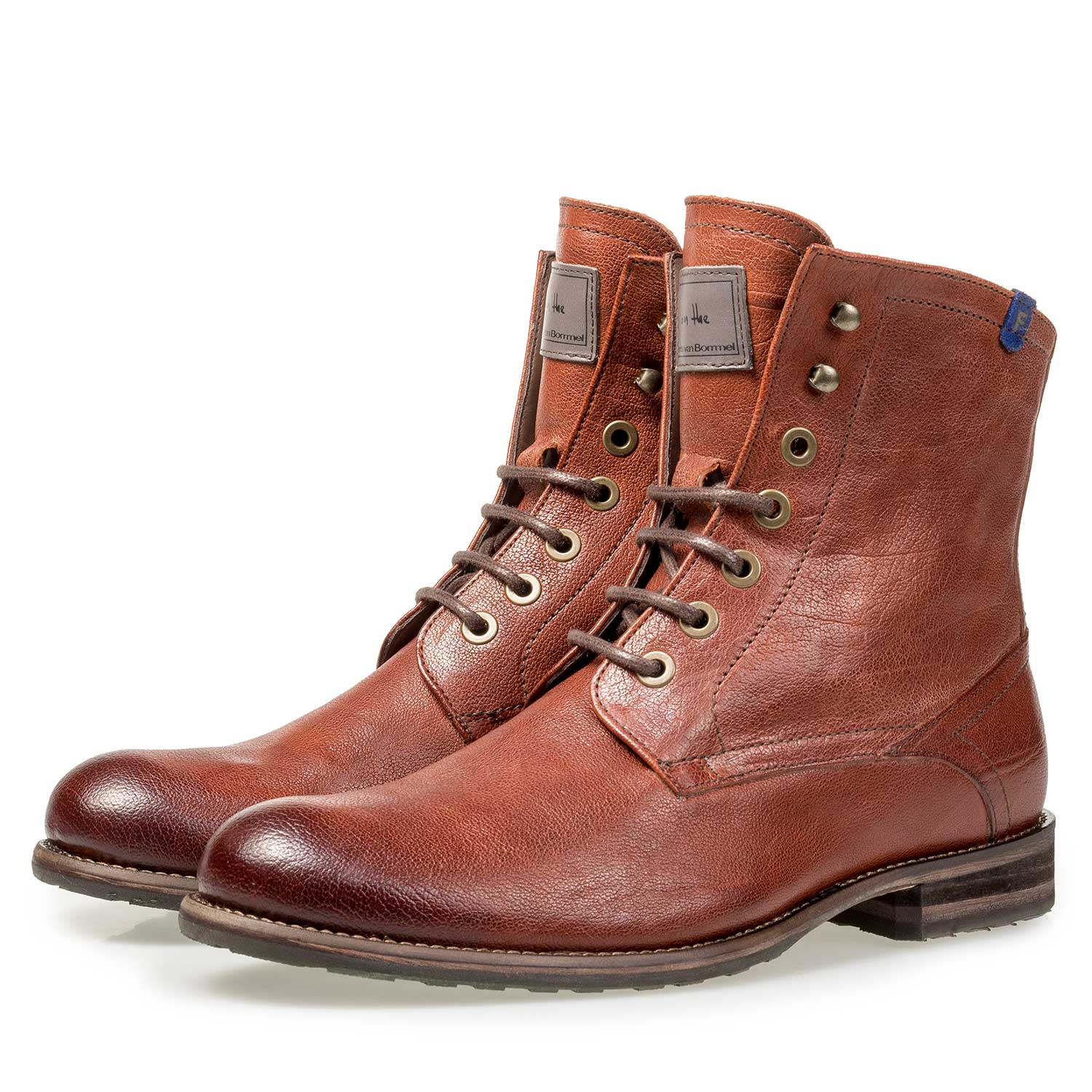 10751/14 - Wolle gefütterter cognacfarbener Leder-Schnürstiefel 10751/14 - Wolle gefütterter cognacfarbener Leder-Schnürstiefel