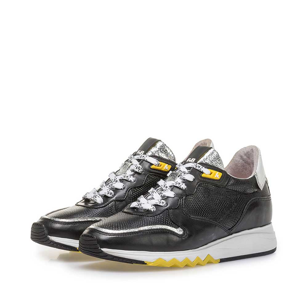 85302/03 - Schwarzer Kalbsleder-Sneaker mit gelben Details 85302/03 - Schwarzer Kalbsleder-Sneaker mit gelben Details