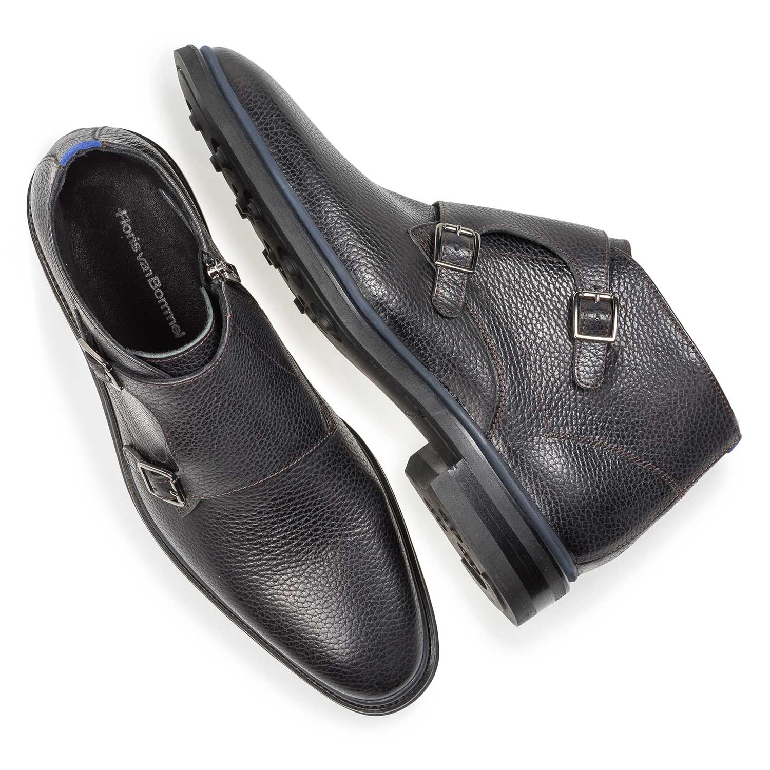 10672/03 - Schwarzer Monk-Schnallenschuh aus Kalbsleder mit Print 10672/03 - Schwarzer Monk-Schnallenschuh aus Kalbsleder mit Print