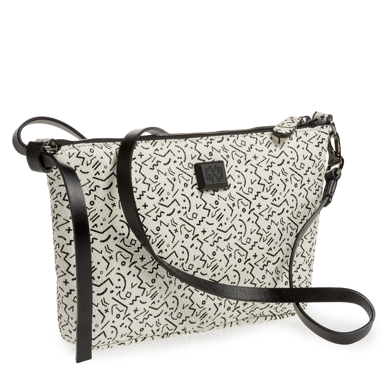89019/08 - Weiße Ledertasche mit schwarzem Print 89019/08 - Weiße Ledertasche mit schwarzem Print