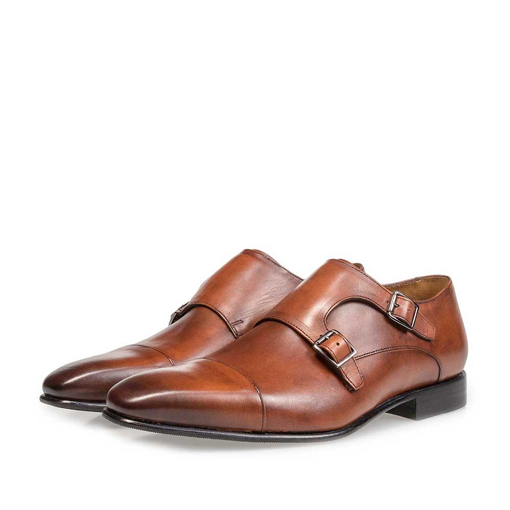 12295/00 - Cognacfarbener Monk-Schnallenschuh aus Kalbsleder 12295/00 - Cognacfarbener Monk-Schnallenschuh aus Kalbsleder
