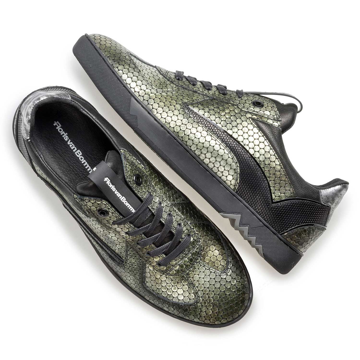 16242/08 - Grüner Leder-Sneaker mit Metallicprint 16242/08 - Grüner Leder-Sneaker mit Metallicprint