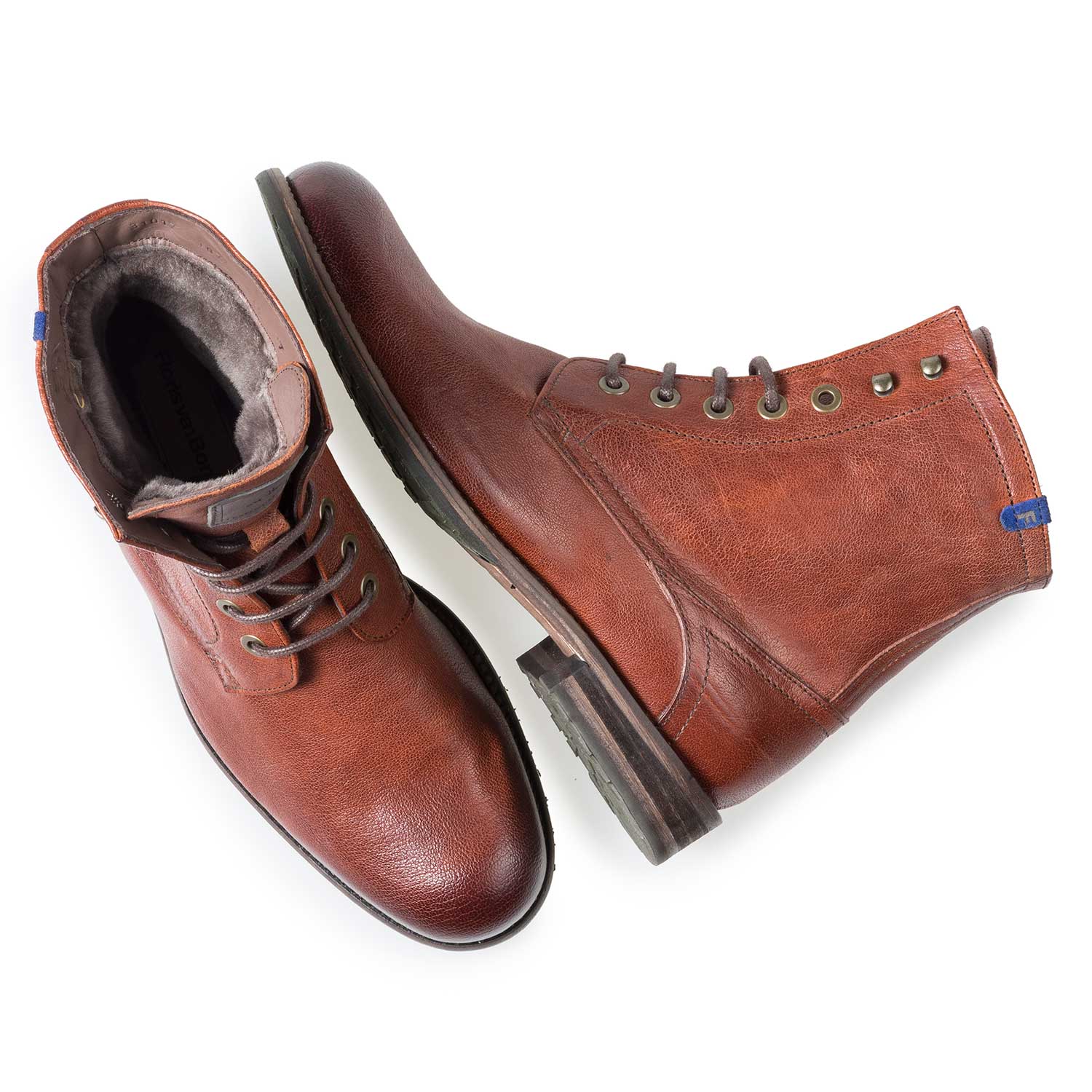 10751/14 - Wolle gefütterter cognacfarbener Leder-Schnürstiefel 10751/14 - Wolle gefütterter cognacfarbener Leder-Schnürstiefel