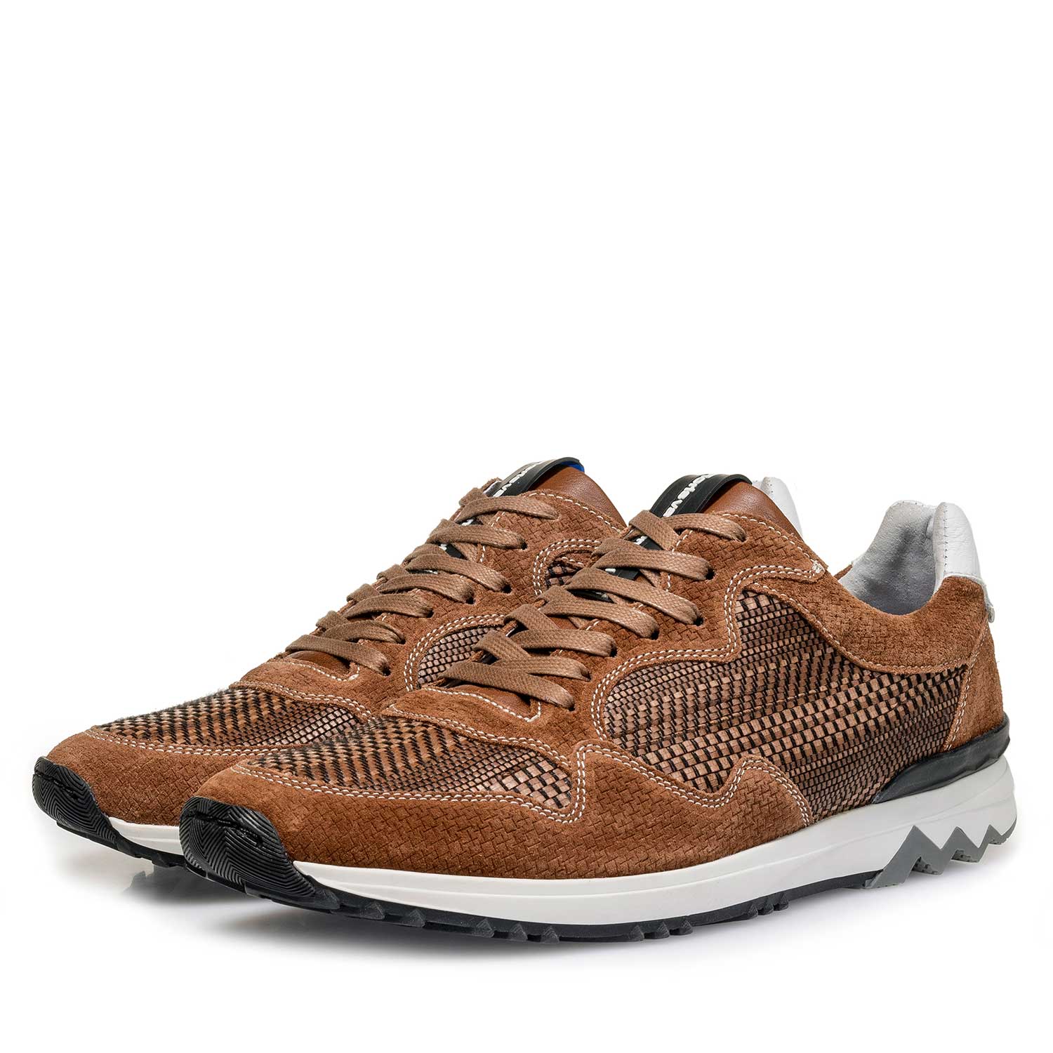 16238/03 - Cognac suede leather sneaker with a pattern 16238/03 - Cognac suede leather sneaker with a pattern