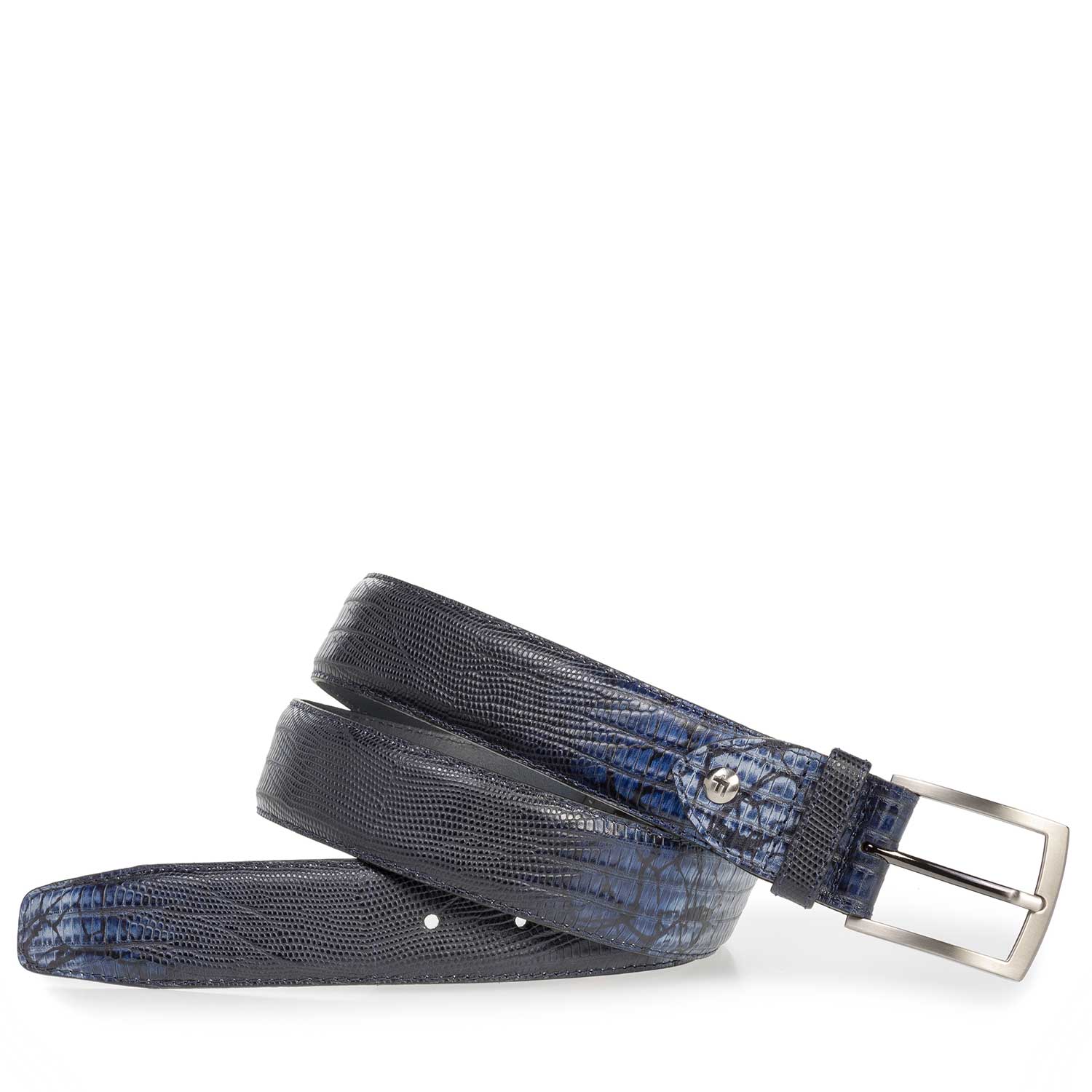 75201/09 - Blue leather belt with lizard print 75201/09 - Blue leather belt with lizard print