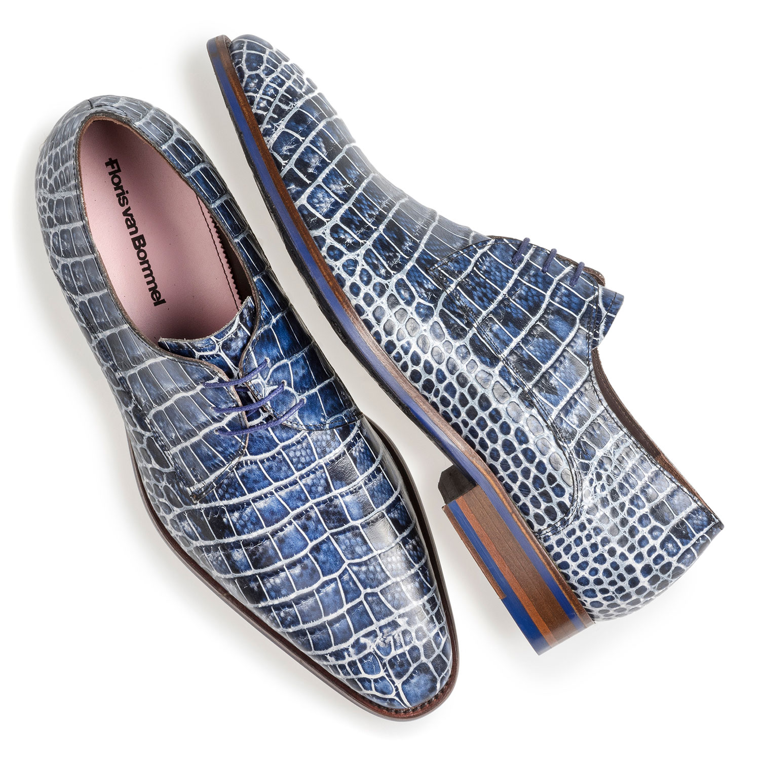 18168/03 - Blauer Schnürschuh mit Krokoprint 18168/03 - Blauer Schnürschuh mit Krokoprint
