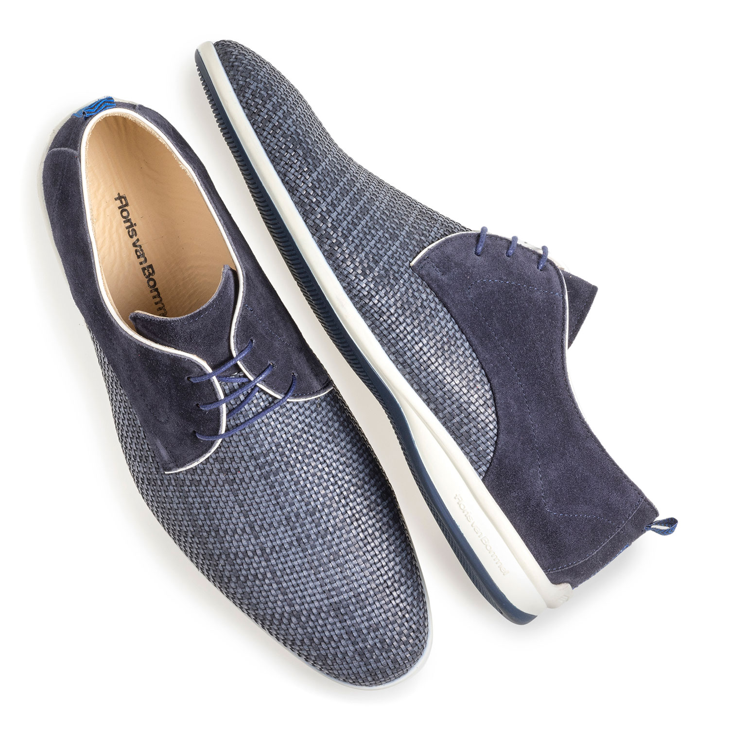 18302/09 - Blauer Schnürschuh aus geflochtenem Leder 18302/09 - Blauer Schnürschuh aus geflochtenem Leder