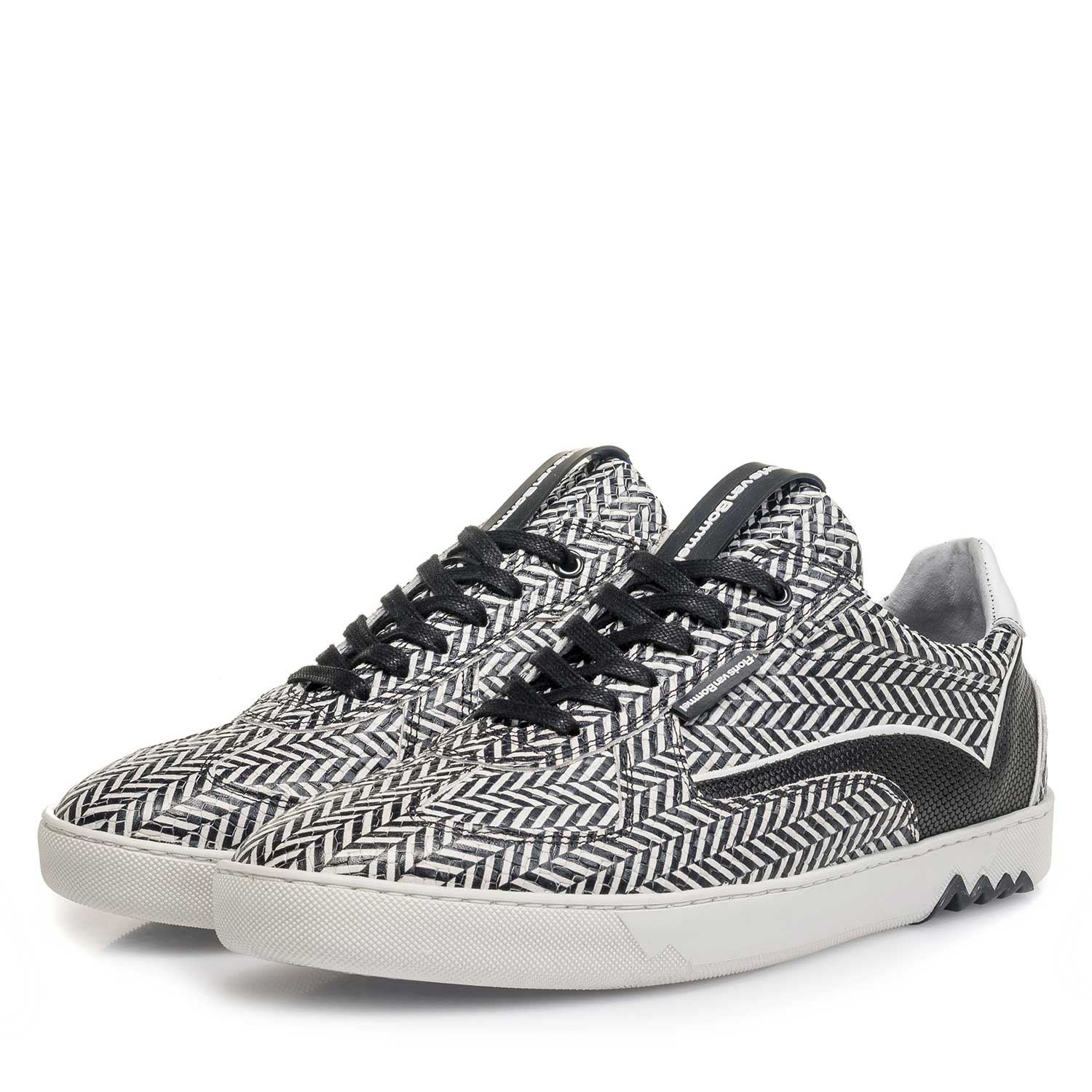 16342/07 - Schwarz-weißer Leder-Sneaker mit Fischgrätmotiv 16342/07 - Schwarz-weißer Leder-Sneaker mit Fischgrätmotiv
