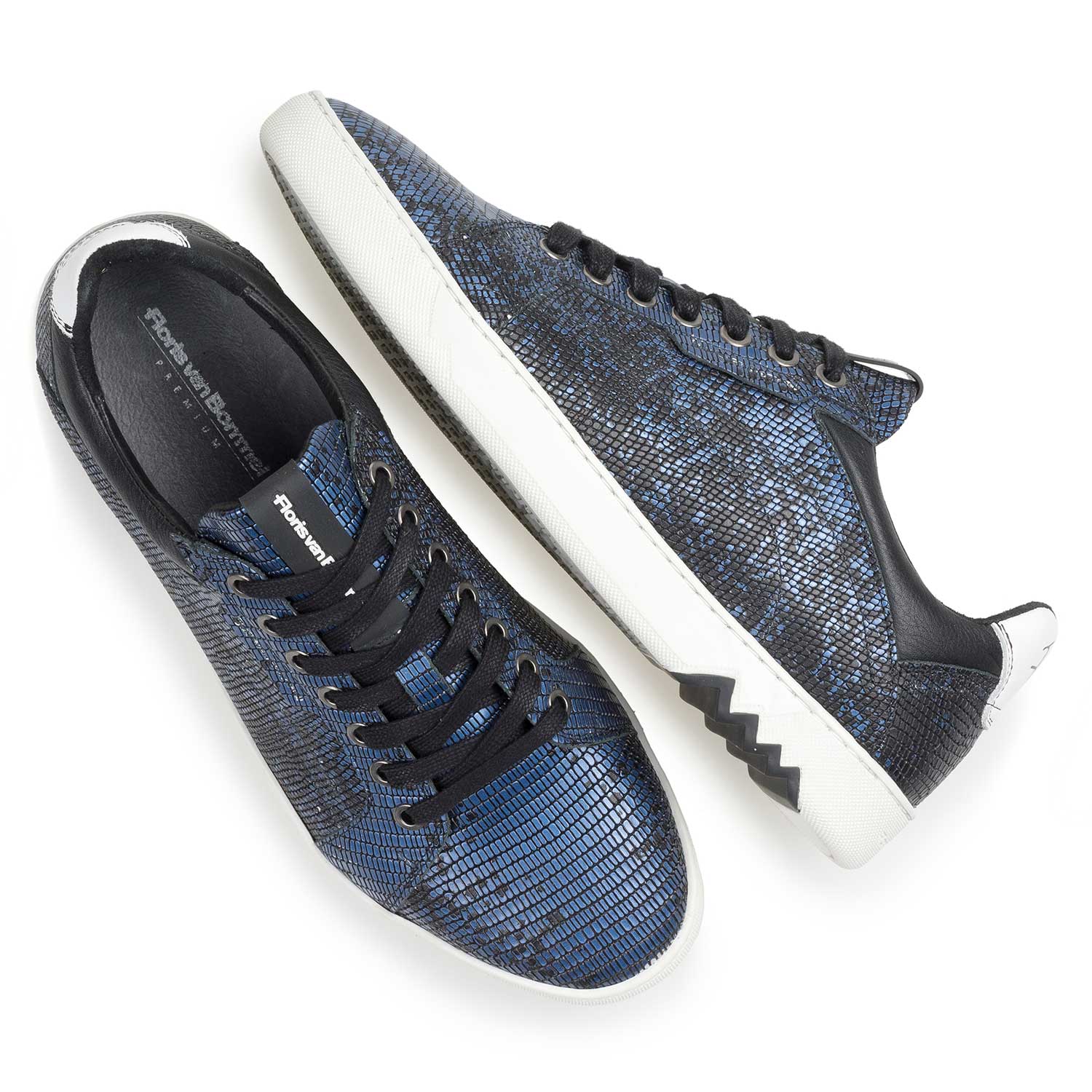 13342/01 - Blauer Premium-Leder-Schnürschuh mit Metallicprint 13342/01 - Blauer Premium-Leder-Schnürschuh mit Metallicprint