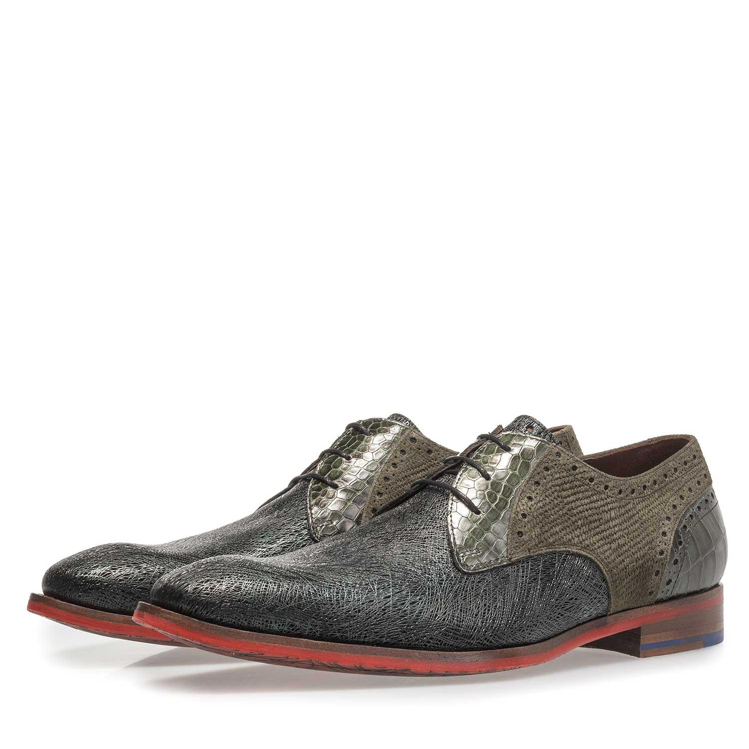 18106/08 - Dunkelgrüner Leder-Schnürschuh mit Metallic-Print 18106/08 - Dunkelgrüner Leder-Schnürschuh mit Metallic-Print
