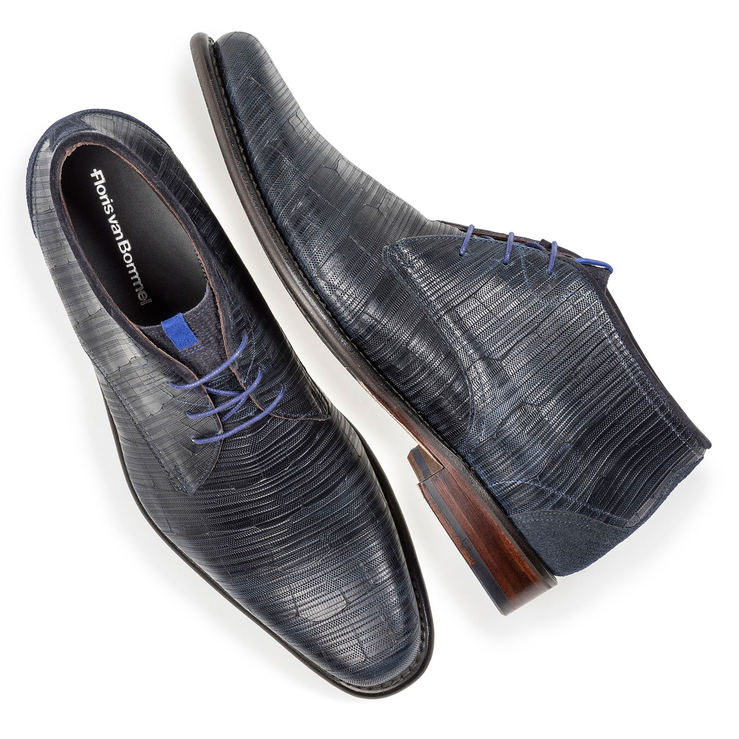 10634/02 - Blauer Leder-Schnürstiefel mit Print 10634/02 - Blauer Leder-Schnürstiefel mit Print