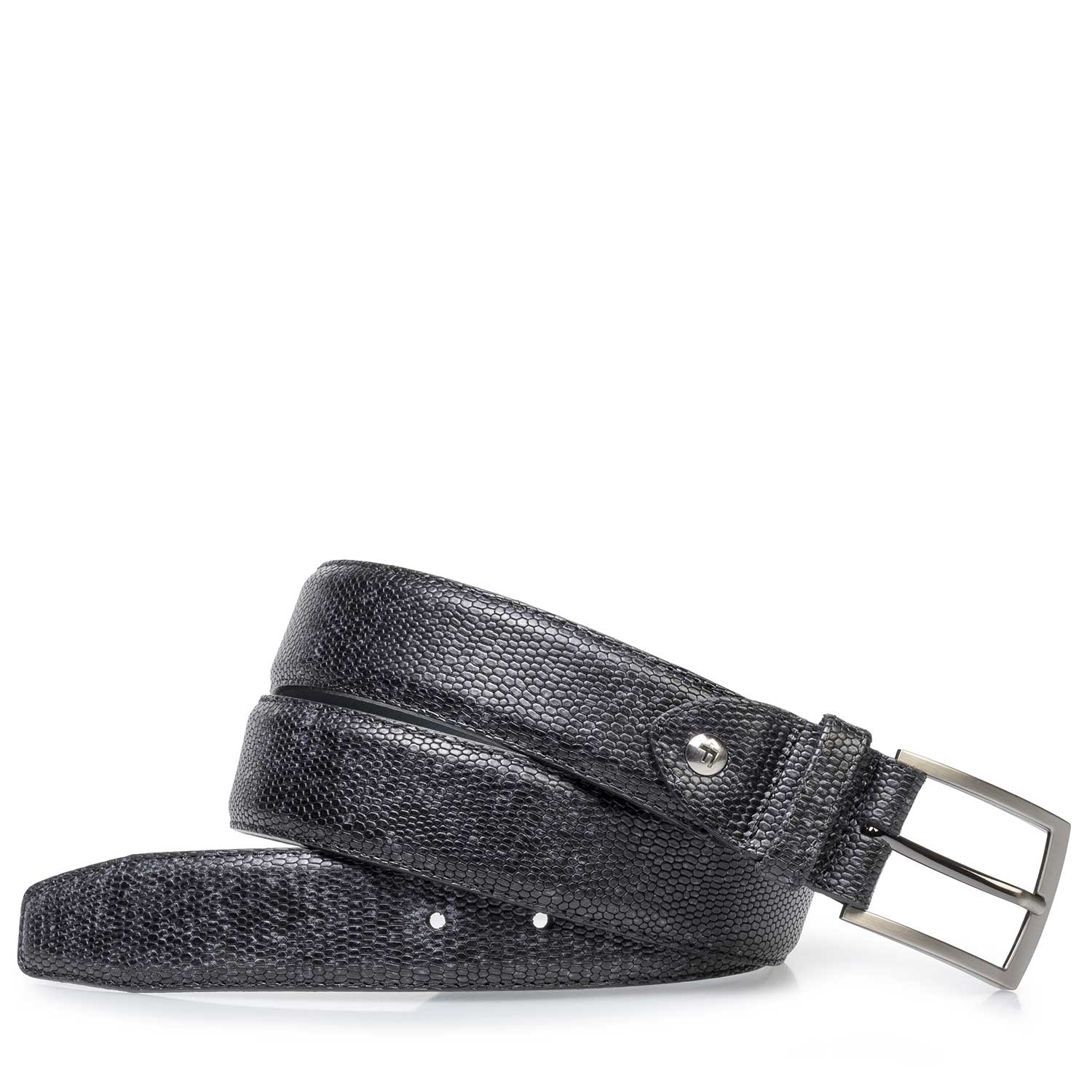 75201/49 - Black leather belt with lizard print 75201/49 - Black leather belt with lizard print