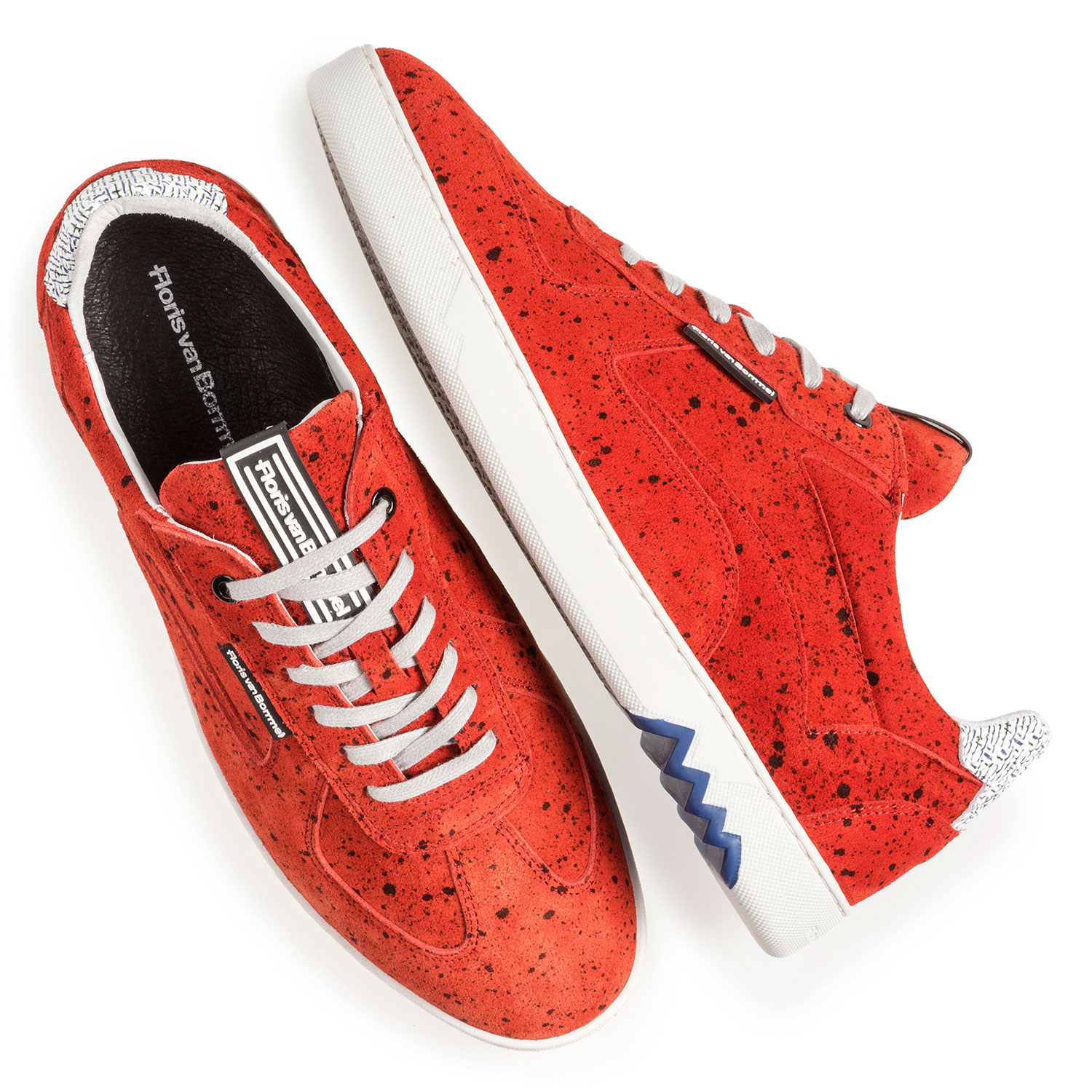 16342/21 - Red suede leather sneaker with black print 16342/21 - Red suede leather sneaker with black print