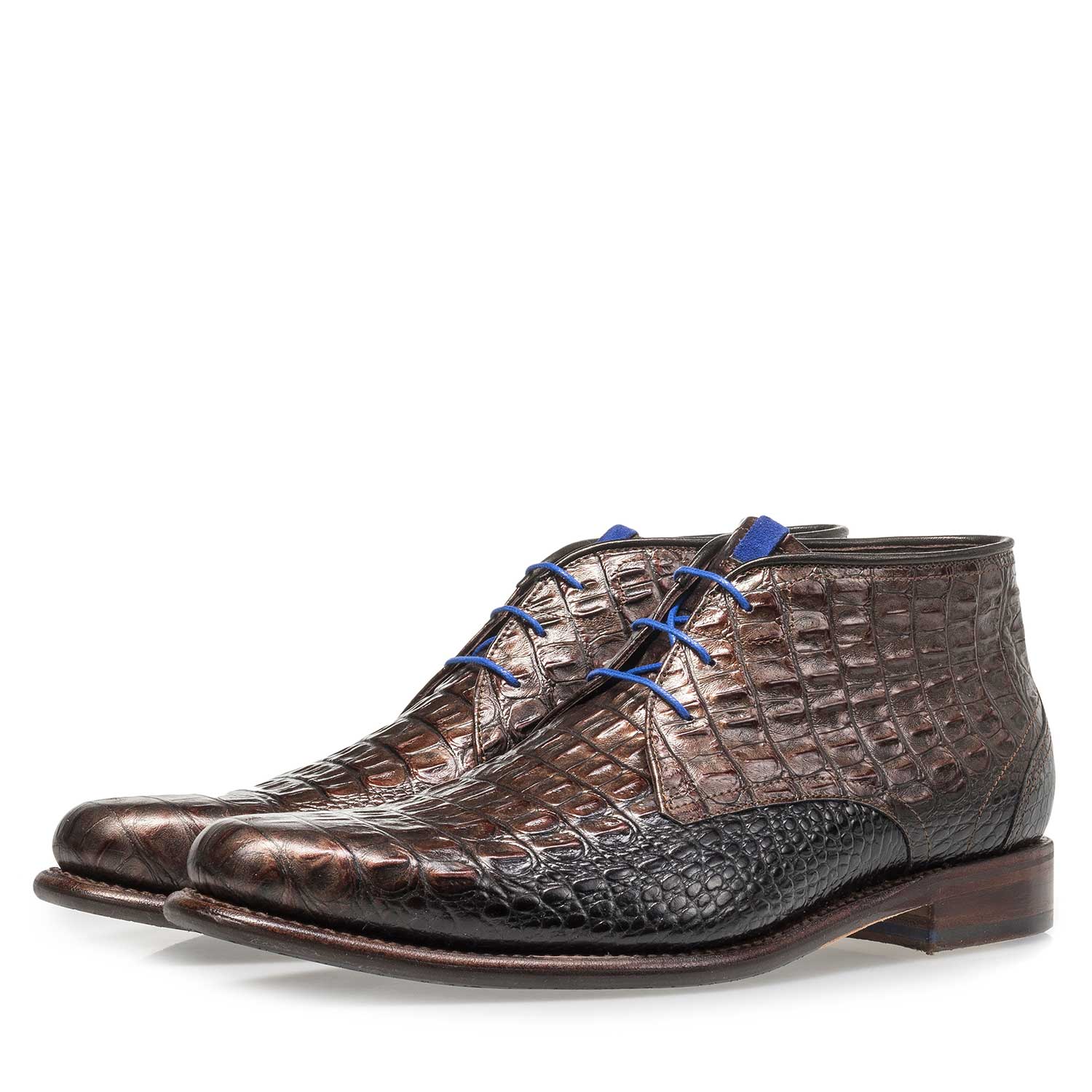 10634/08 - Bronze-coloured leather lace boot with croco print 10634/08 - Bronze-coloured leather lace boot with croco print