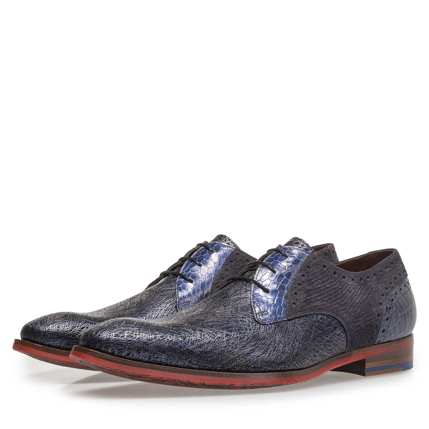 18106/07 - Blauer Leder-Schnürschuh mit Metallic-Print 18106/07 - Blauer Leder-Schnürschuh mit Metallic-Print