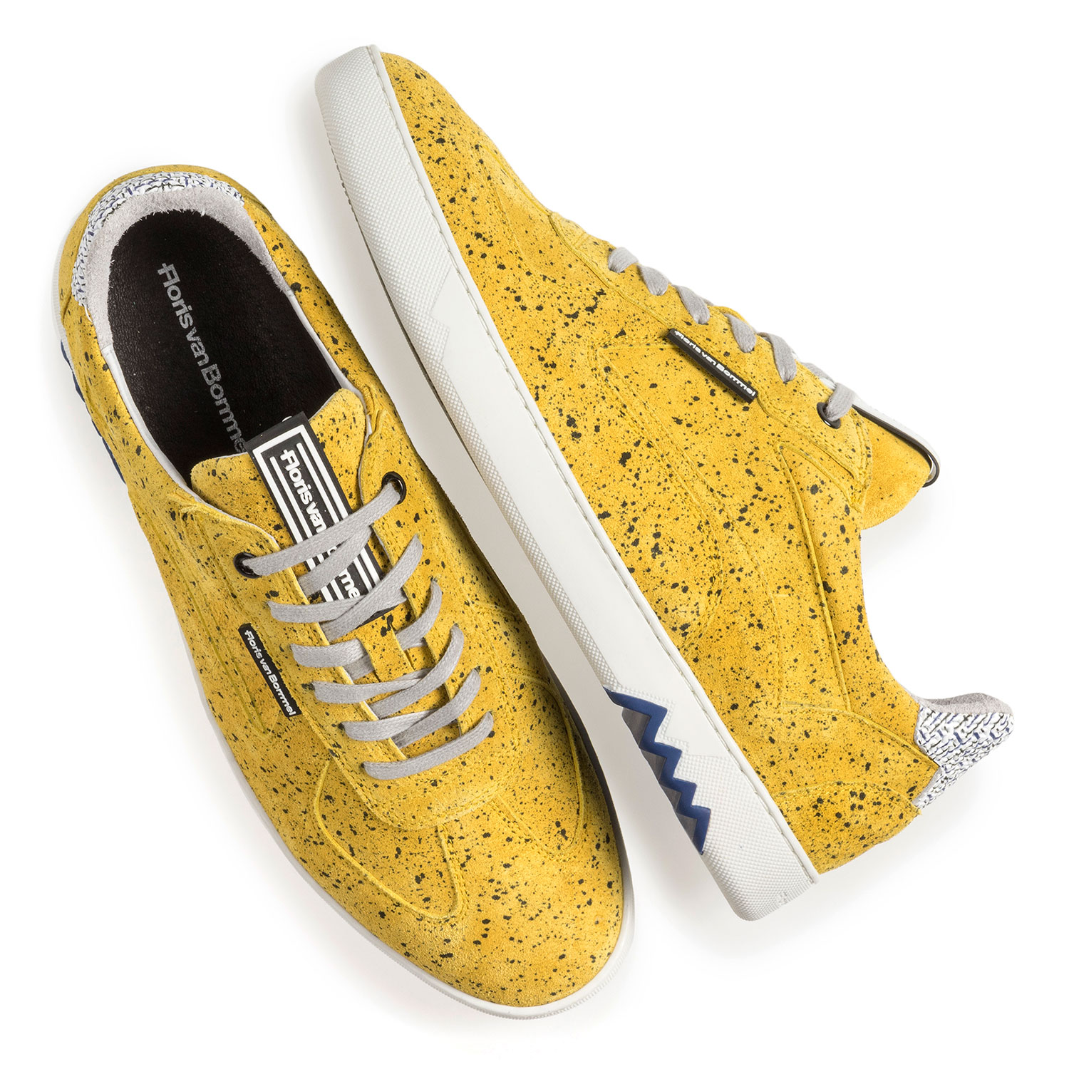 16342/19 - Yellow suede leather sneaker with black print 16342/19 - Yellow suede leather sneaker with black print