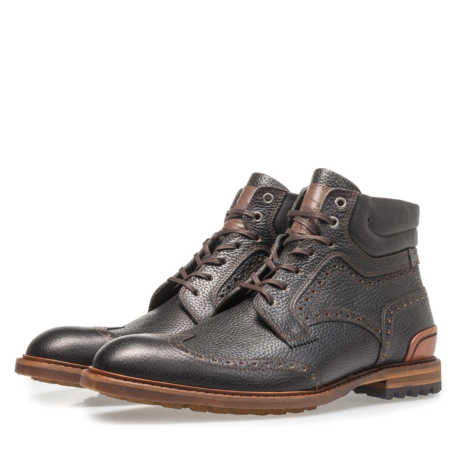 10816/06 - Schwarzer Leder-Schnürstiefel mit Print 10816/06 - Schwarzer Leder-Schnürstiefel mit Print