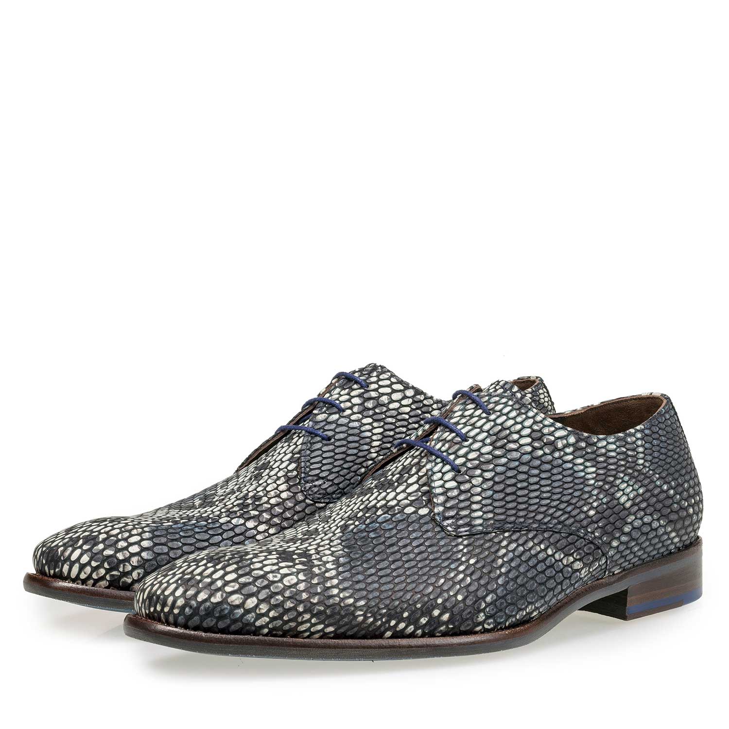 18090/01 - Grauer Kalbsleder-Schnürschuh mit Schlangenprint 18090/01 - Grauer Kalbsleder-Schnürschuh mit Schlangenprint