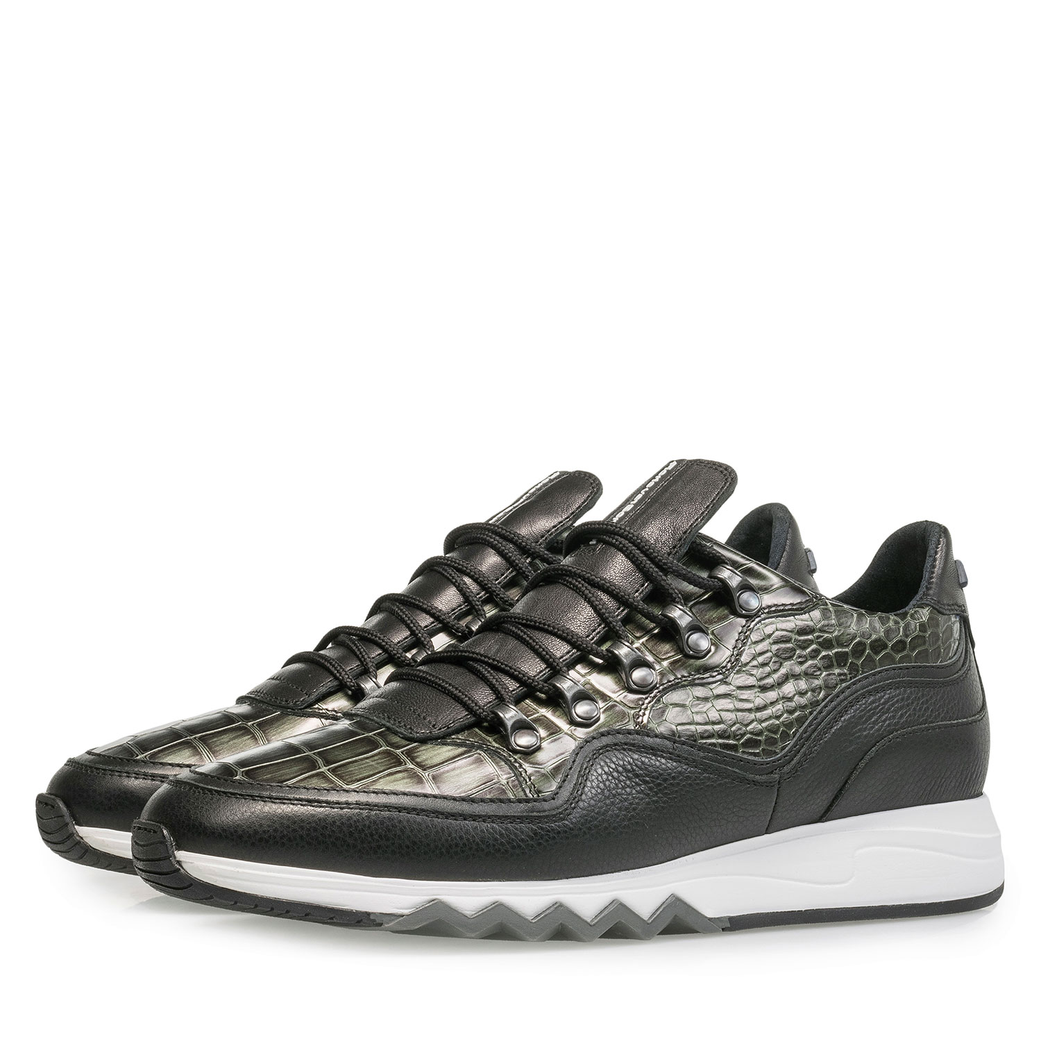 16394/02 - Grüner Premium Metallic-Leder-Sneaker mit Print 16394/02 - Grüner Premium Metallic-Leder-Sneaker mit Print