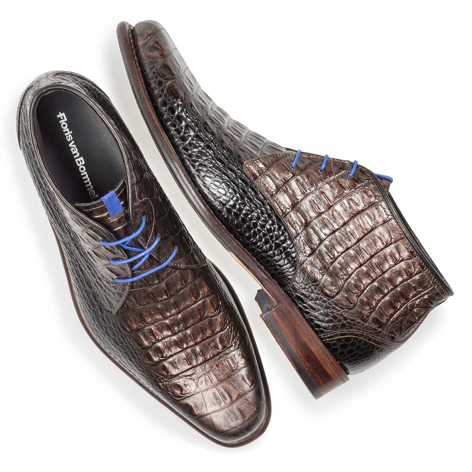 10634/08 - Bronze-coloured leather lace boot with croco print 10634/08 - Bronze-coloured leather lace boot with croco print
