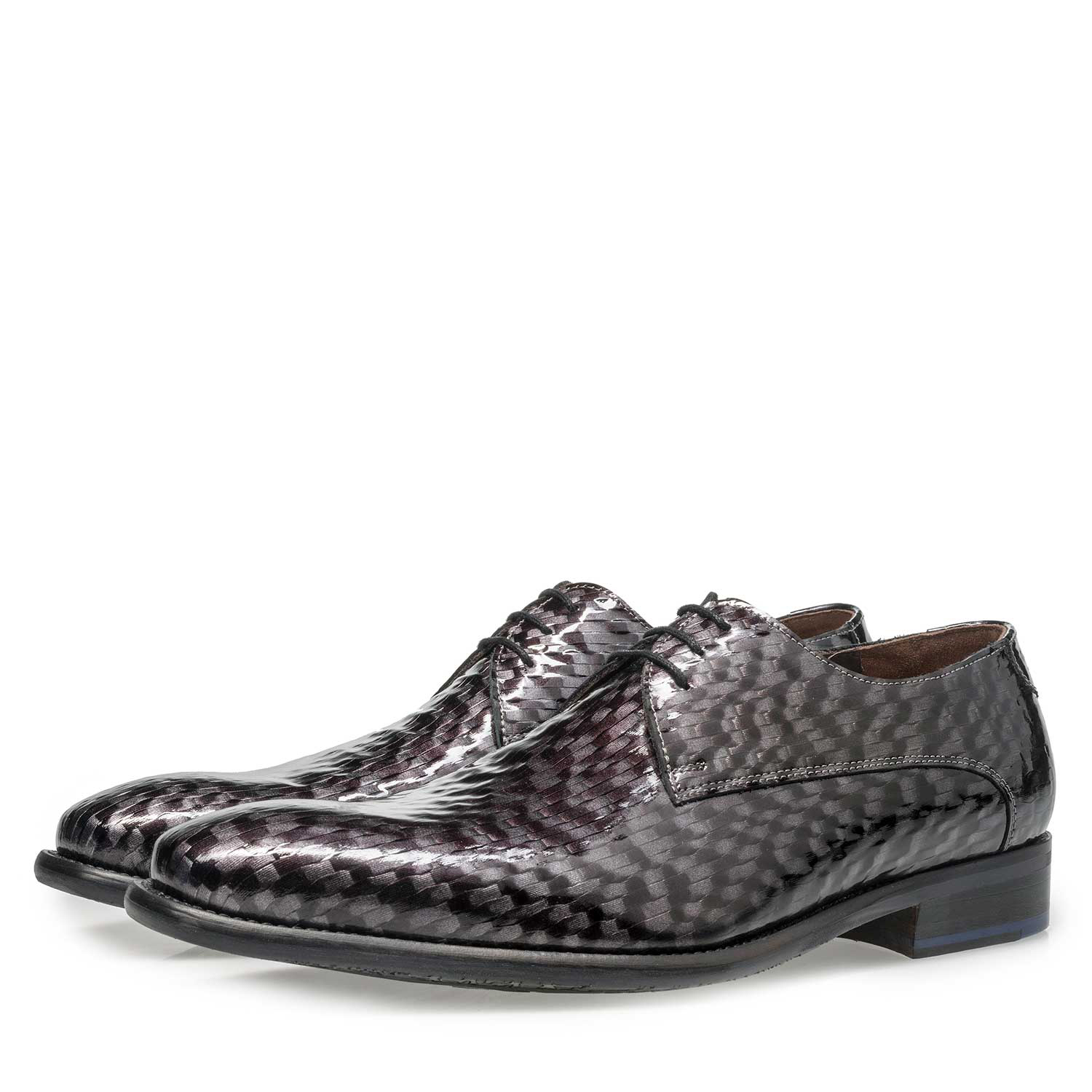 18123/00 - Grauer Premium Lackleder-Schnürschuh mit Print 18123/00 - Grauer Premium Lackleder-Schnürschuh mit Print