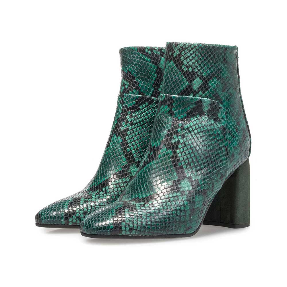 85624/04 - Grüne Leder-Stiefelette mit Schlangenprint 85624/04 - Grüne Leder-Stiefelette mit Schlangenprint