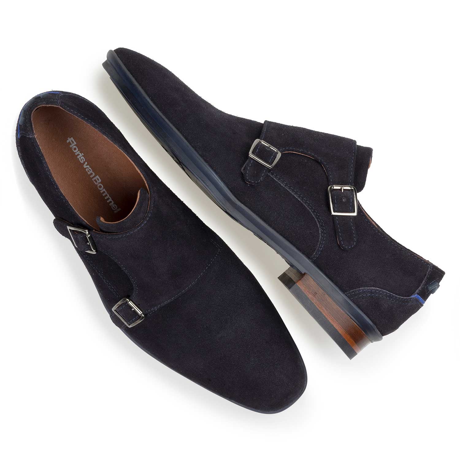 12132/14 - Blauer Kalbswildleder Doppelmonk-Schnallenschuh 12132/14 - Blauer Kalbswildleder Doppelmonk-Schnallenschuh