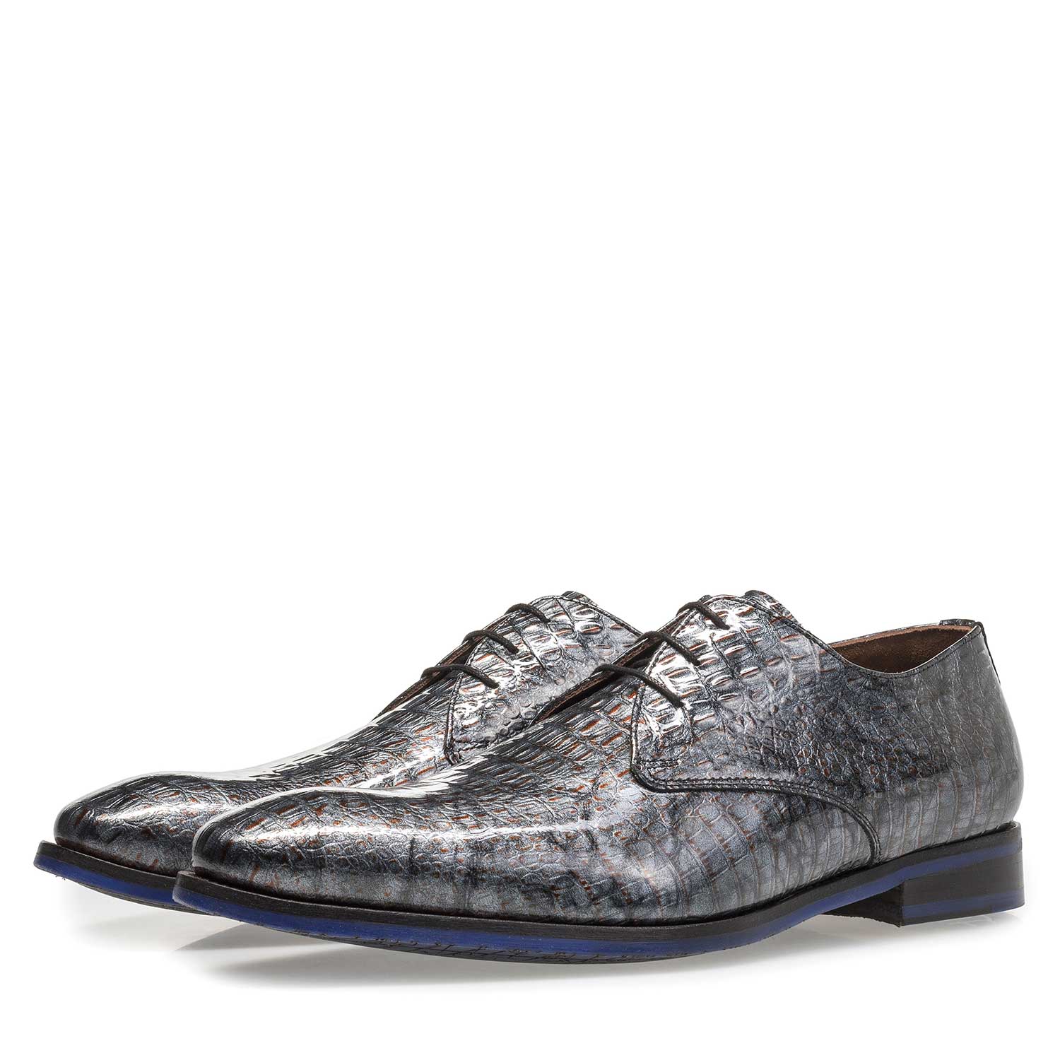 18124/04 - Grey patent leather lace shoe with croco print 18124/04 - Grey patent leather lace shoe with croco print