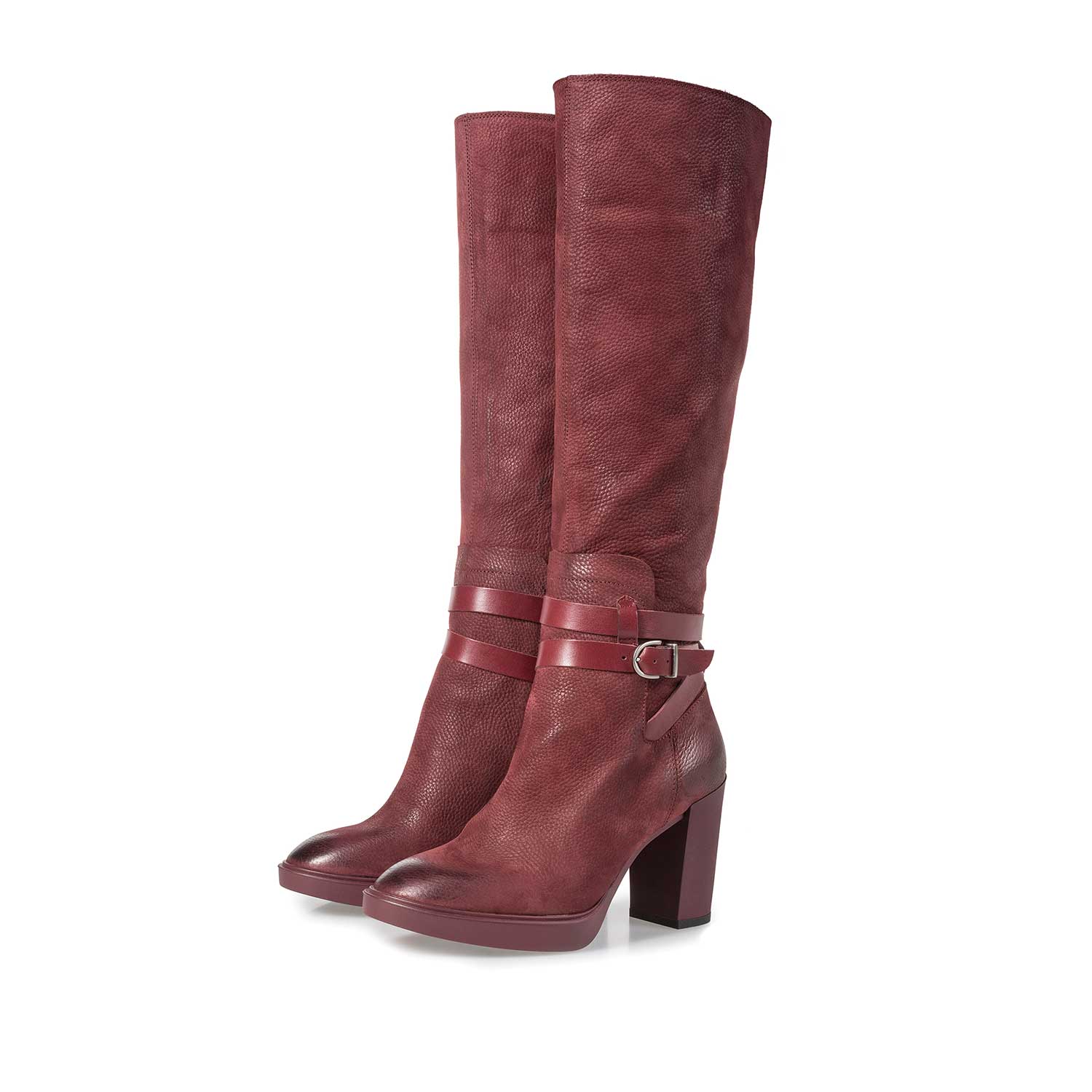 85713/00 - Hoher weinroter Nubukleder-Stiefel mit Print 85713/00 - Hoher weinroter Nubukleder-Stiefel mit Print