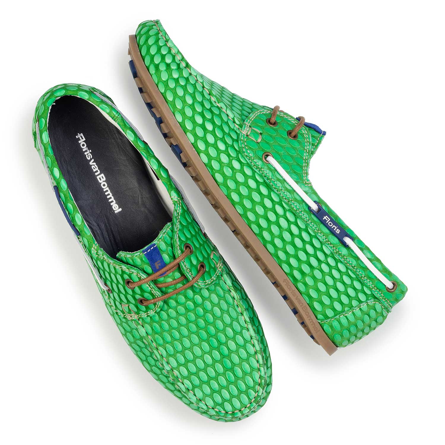 15055/00 - Green, printed leather boat shoe 15055/00 - Green, printed leather boat shoe