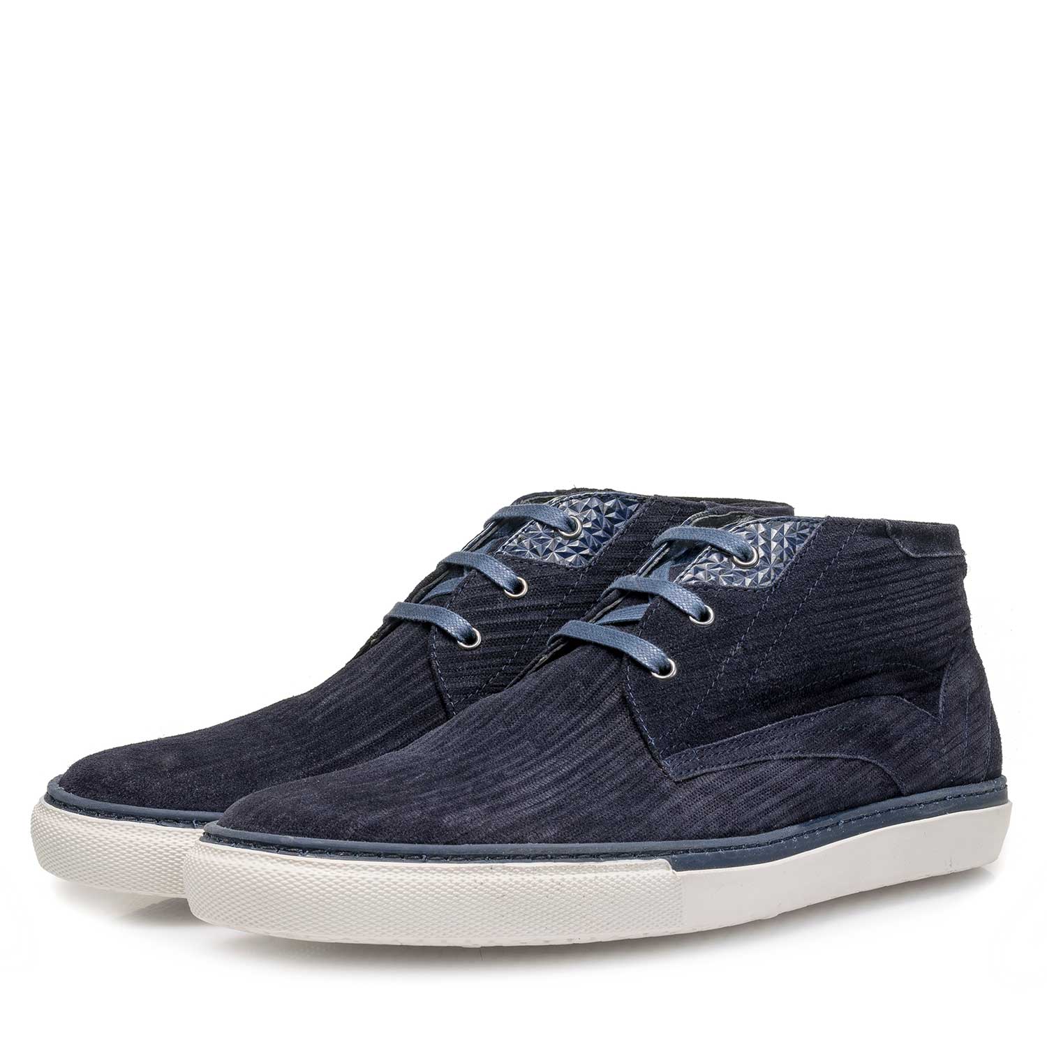 10079/06 - Blauer Kalbswildleder-Schnürschuh mit Streifenmuster 10079/06 - Blauer Kalbswildleder-Schnürschuh mit Streifenmuster