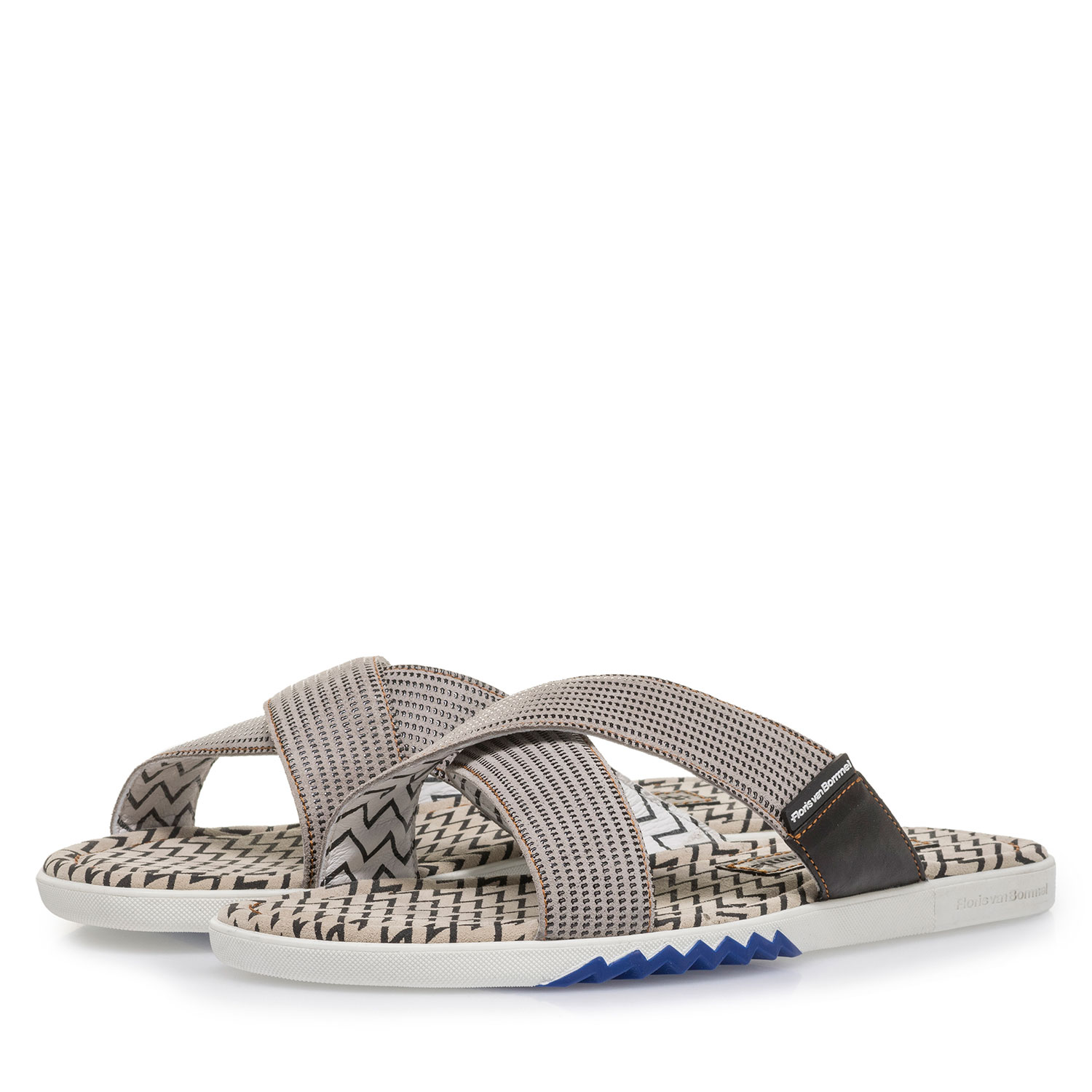 20200/13 - Beigefarbener Wildleder Kreuzriemen-Slipper mit Print 20200/13 - Beigefarbener Wildleder Kreuzriemen-Slipper mit Print