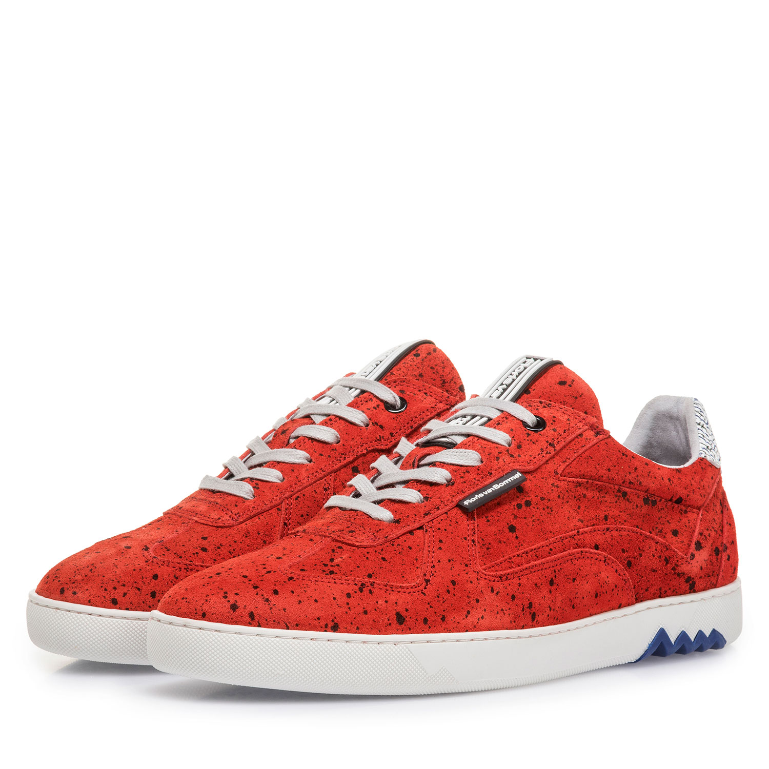 16342/21 - Red suede leather sneaker with black print 16342/21 - Red suede leather sneaker with black print