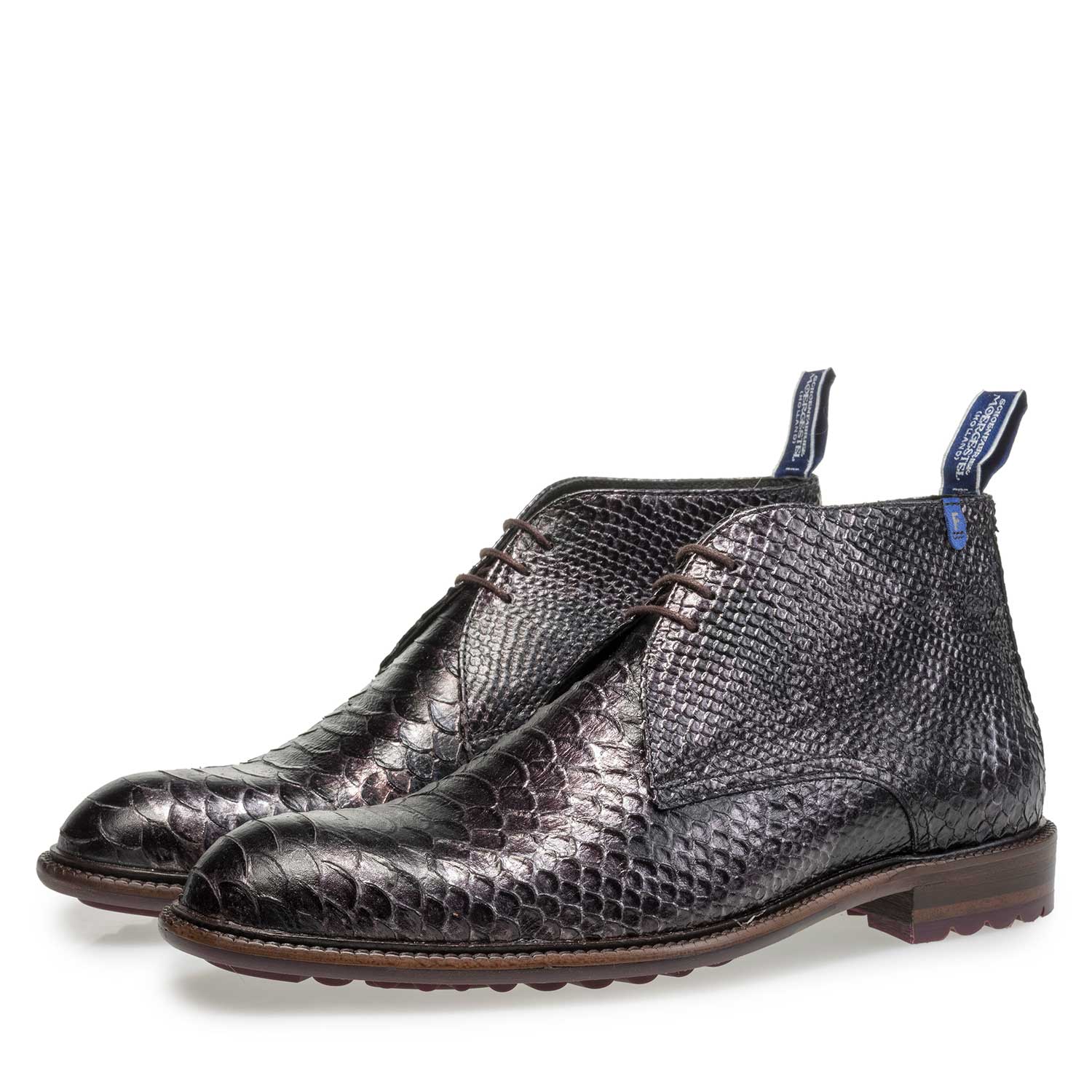 10203/12 - Grauer Kalbsleder-Schnürstiefel mit Schlangenprint 10203/12 - Grauer Kalbsleder-Schnürstiefel mit Schlangenprint
