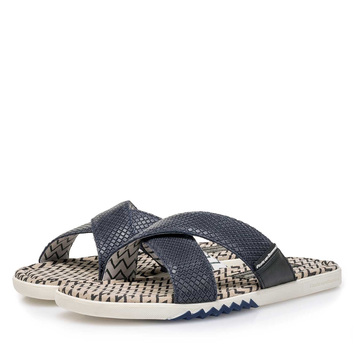 20200/00 - Blauer gemusterter Leder-Slipper 20200/00 - Blauer gemusterter Leder-Slipper