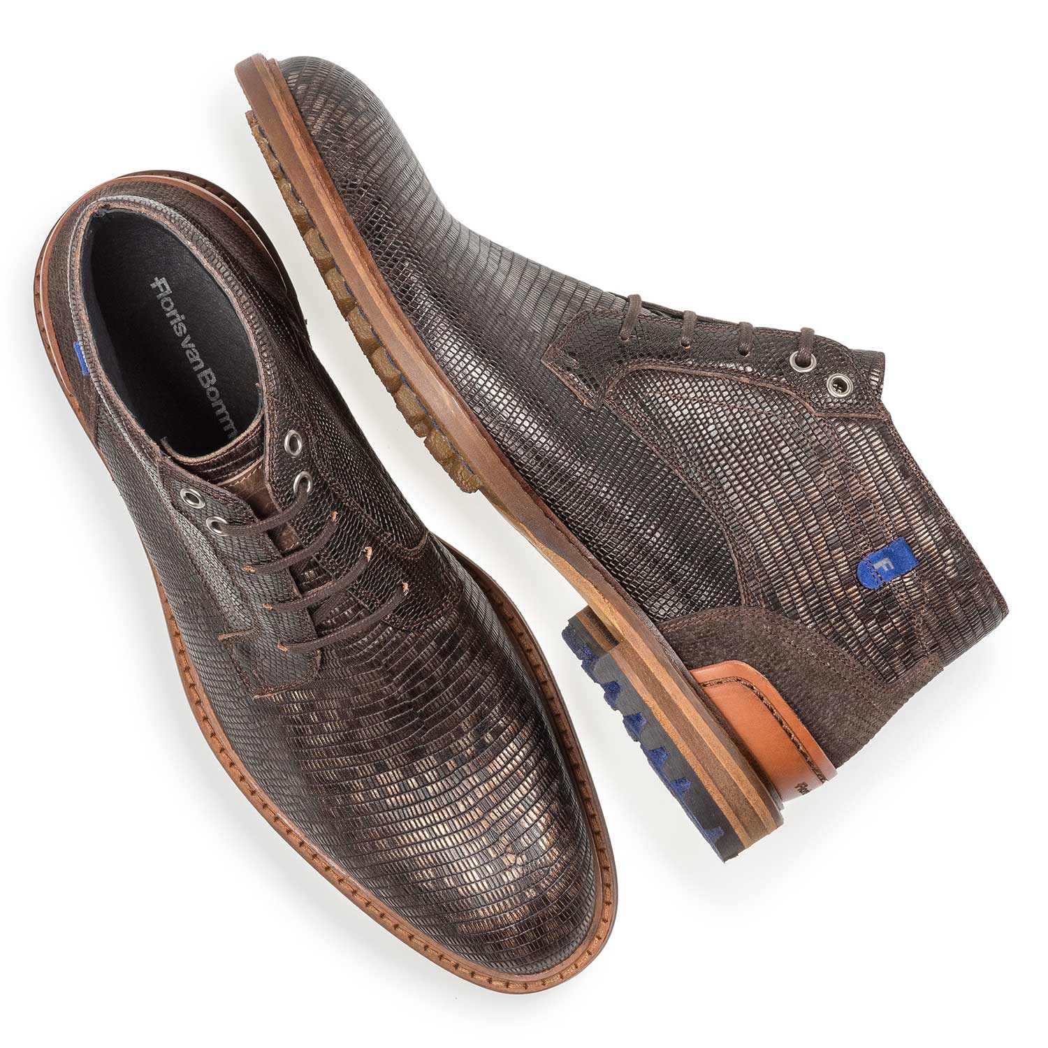 20228/19 - Dark brown leather lace boot with lizard print 20228/19 - Dark brown leather lace boot with lizard print