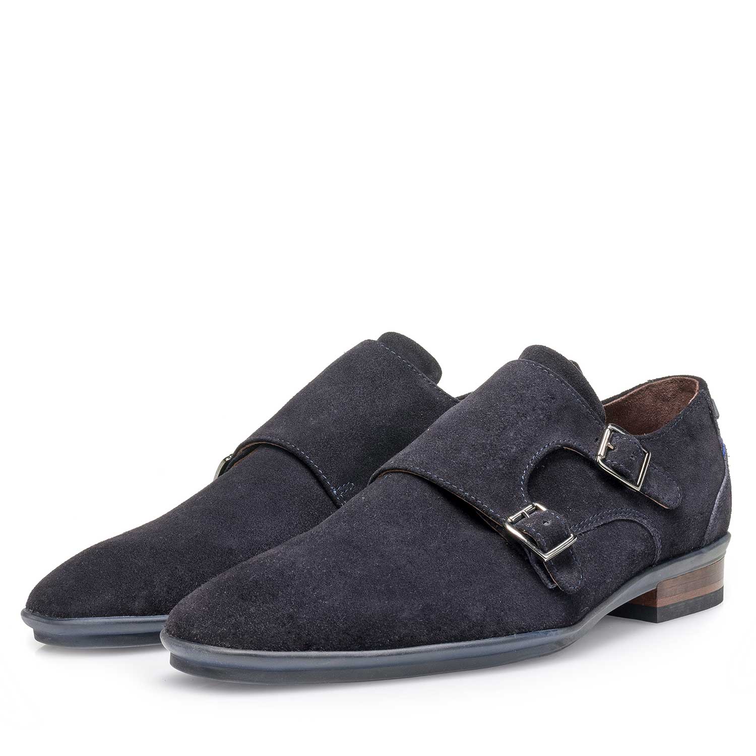 12132/14 - Blauer Kalbswildleder Doppelmonk-Schnallenschuh 12132/14 - Blauer Kalbswildleder Doppelmonk-Schnallenschuh