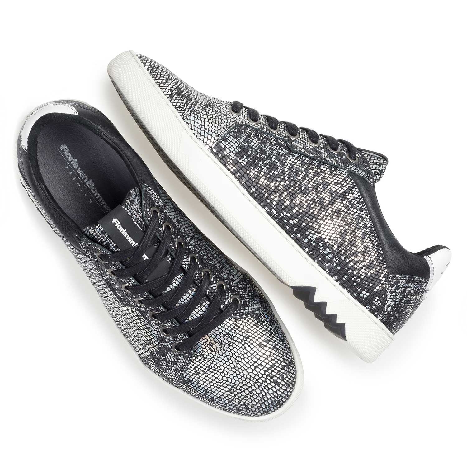13342/00 - Silberner Premium-Leder-Schnürschuh mit Metallicprint 13342/00 - Silberner Premium-Leder-Schnürschuh mit Metallicprint