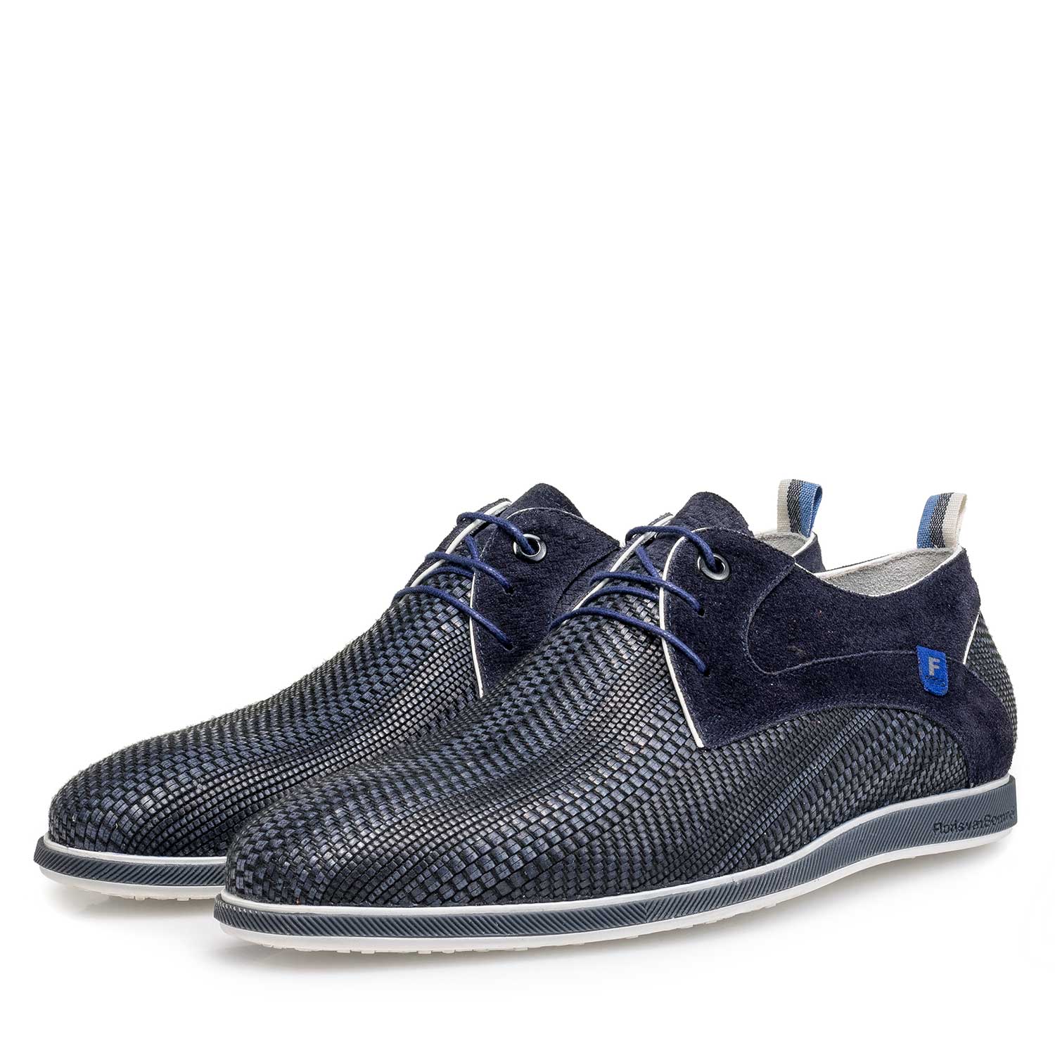 18201/04 - Blauer, geflochtener Leder-Schnürschuh 18201/04 - Blauer, geflochtener Leder-Schnürschuh