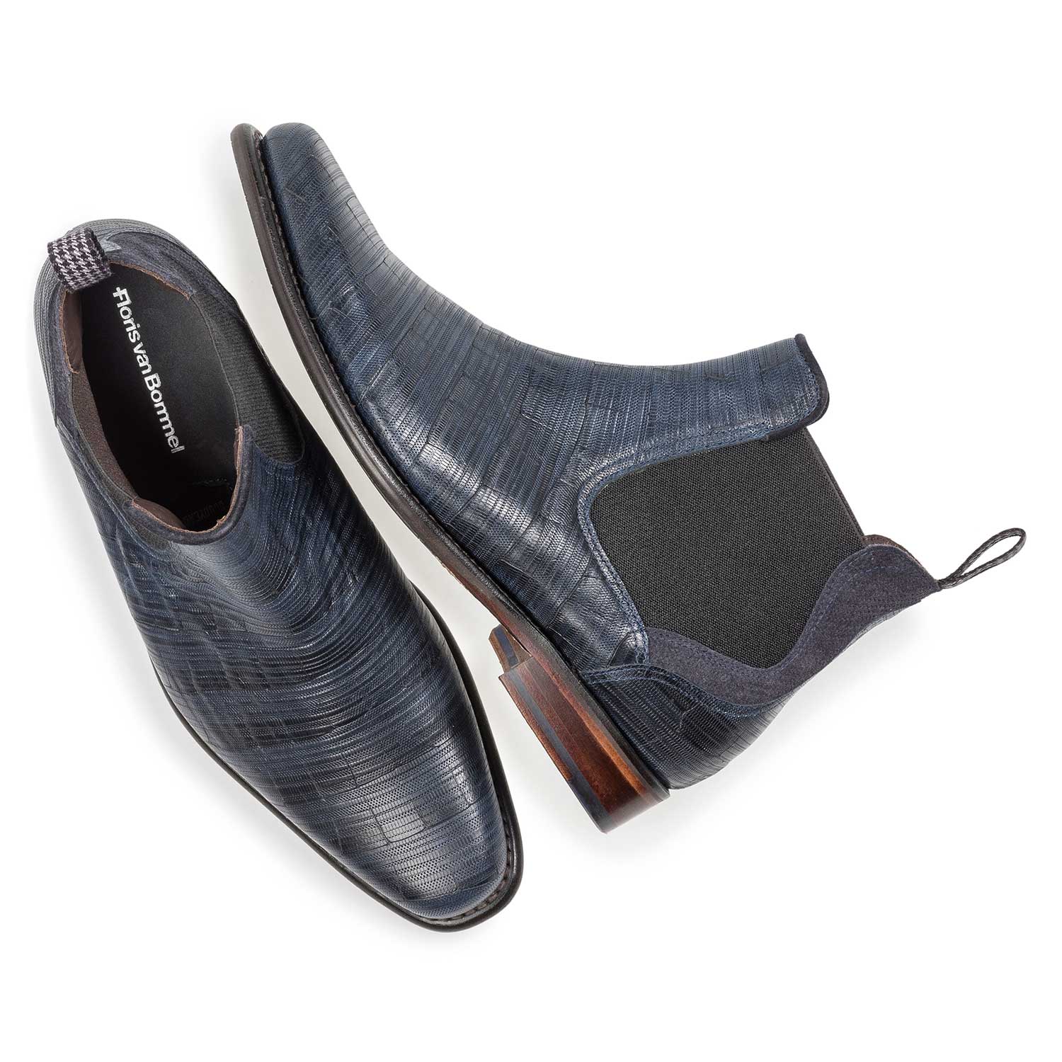 10637/02 - Dark blue leather Chelsea boot with print 10637/02 - Dark blue leather Chelsea boot with print
