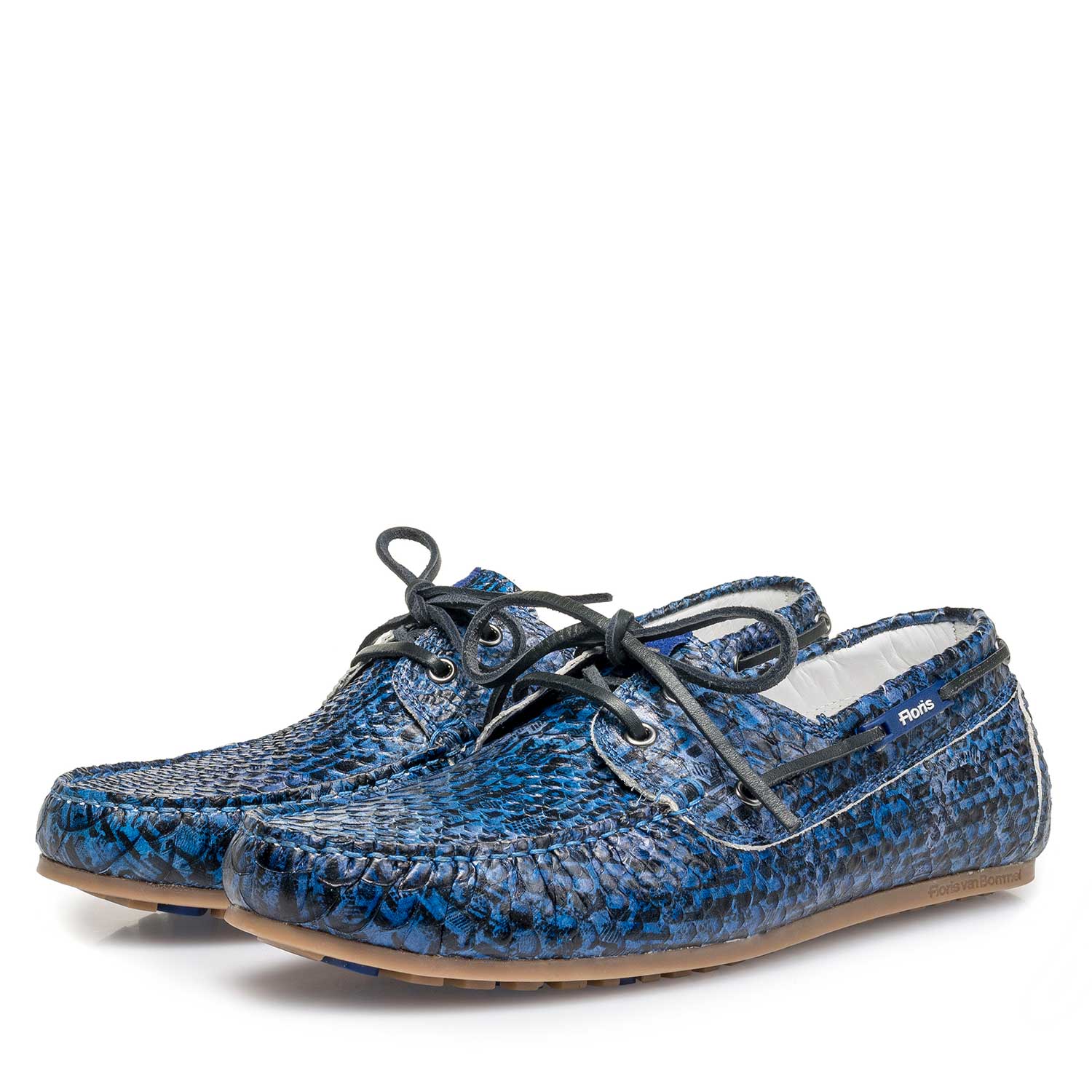 15034/00 - Blue snake print calf leather sailing shoe 15034/00 - Blue snake print calf leather sailing shoe