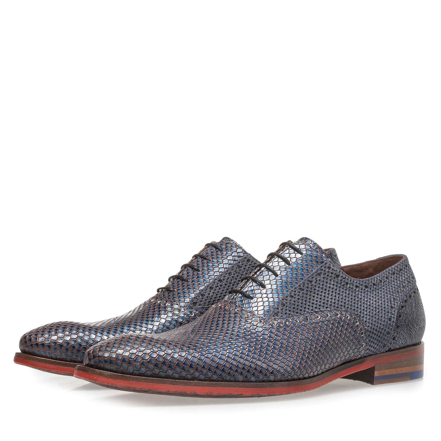 19117/05 - Premium blue calf leather lace shoe with metallic print 19117/05 - Premium blue calf leather lace shoe with metallic print