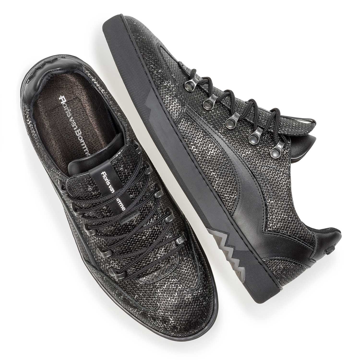 16464/03 - Dunkelgrauer Leder-Schnürschuh mit Metallic-Print 16464/03 - Dunkelgrauer Leder-Schnürschuh mit Metallic-Print
