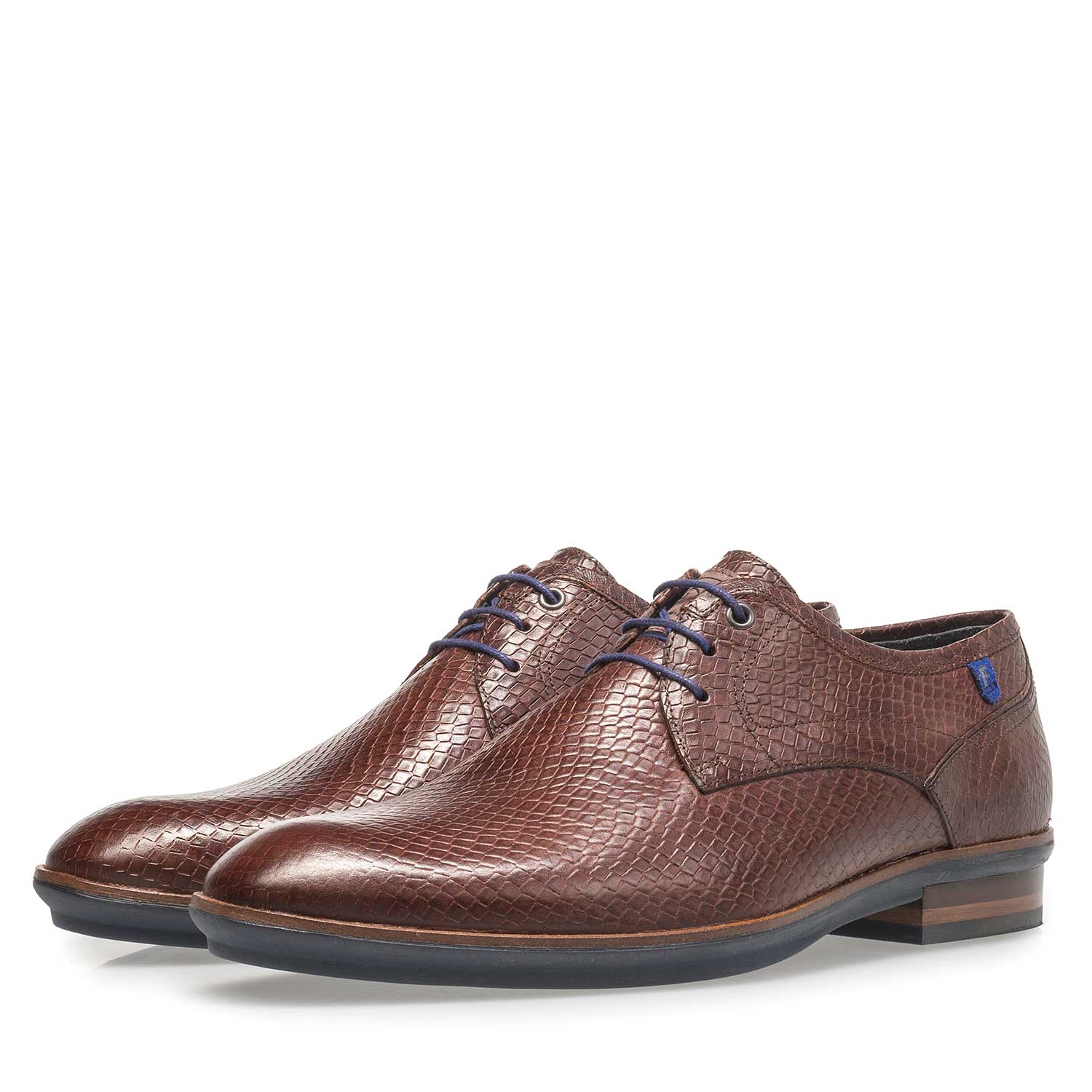 14293/21 - Leder-Schnürschuh mit cognacfarbenem Schlangenprint 14293/21 - Leder-Schnürschuh mit cognacfarbenem Schlangenprint