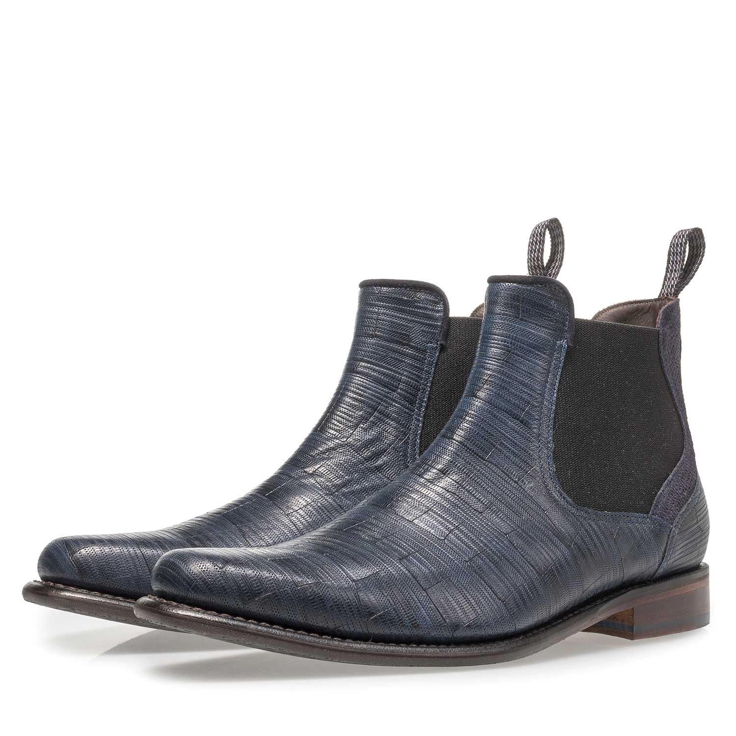 10637/02 - Dark blue leather Chelsea boot with print 10637/02 - Dark blue leather Chelsea boot with print