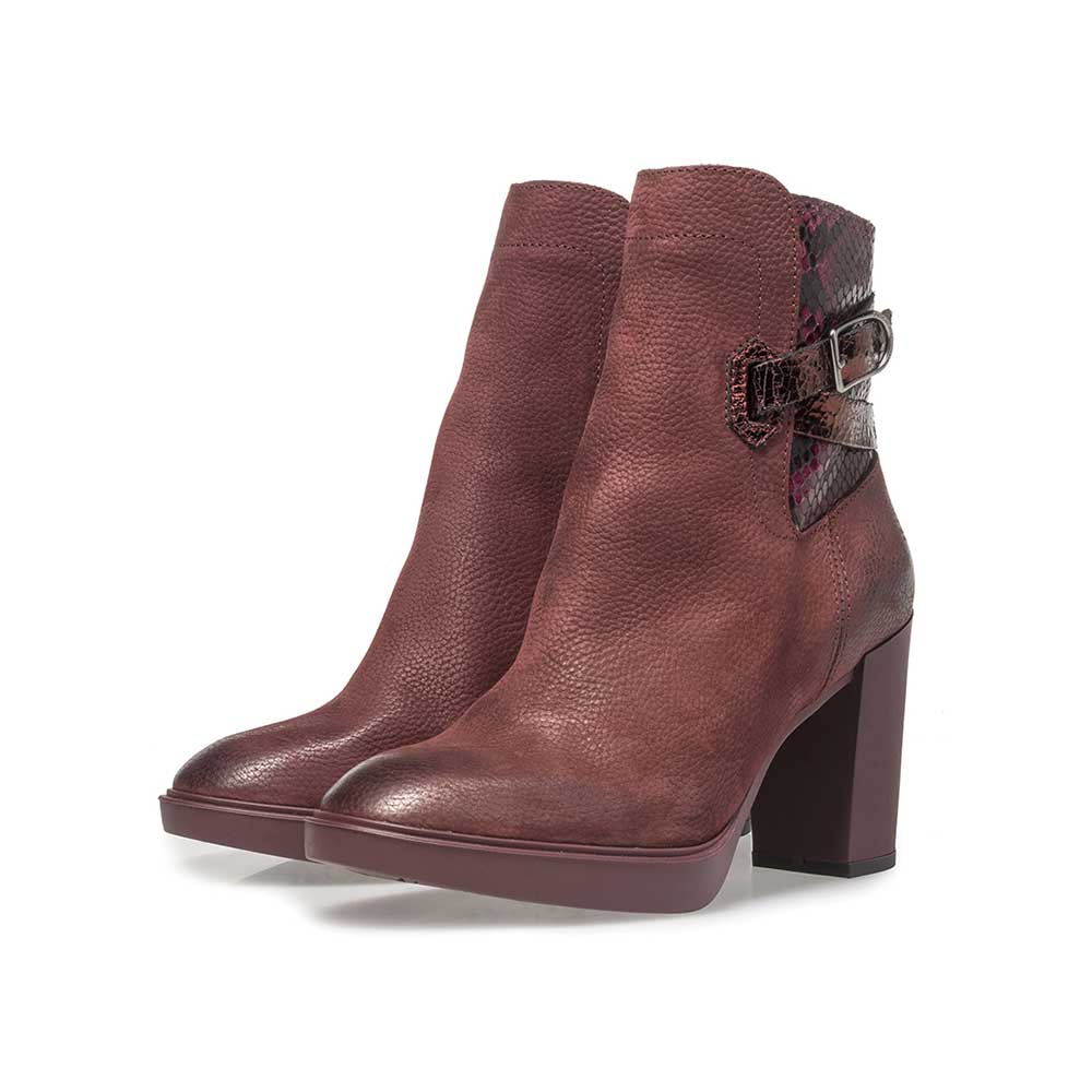 85627/00 - Burgundy red nubuck leather ankle boots with snake print 85627/00 - Burgundy red nubuck leather ankle boots with snake print
