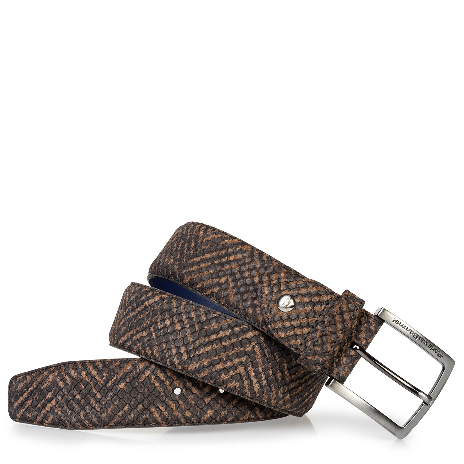 75204/14 - Suede leather belt brown with black print 75204/14 - Suede leather belt brown with black print