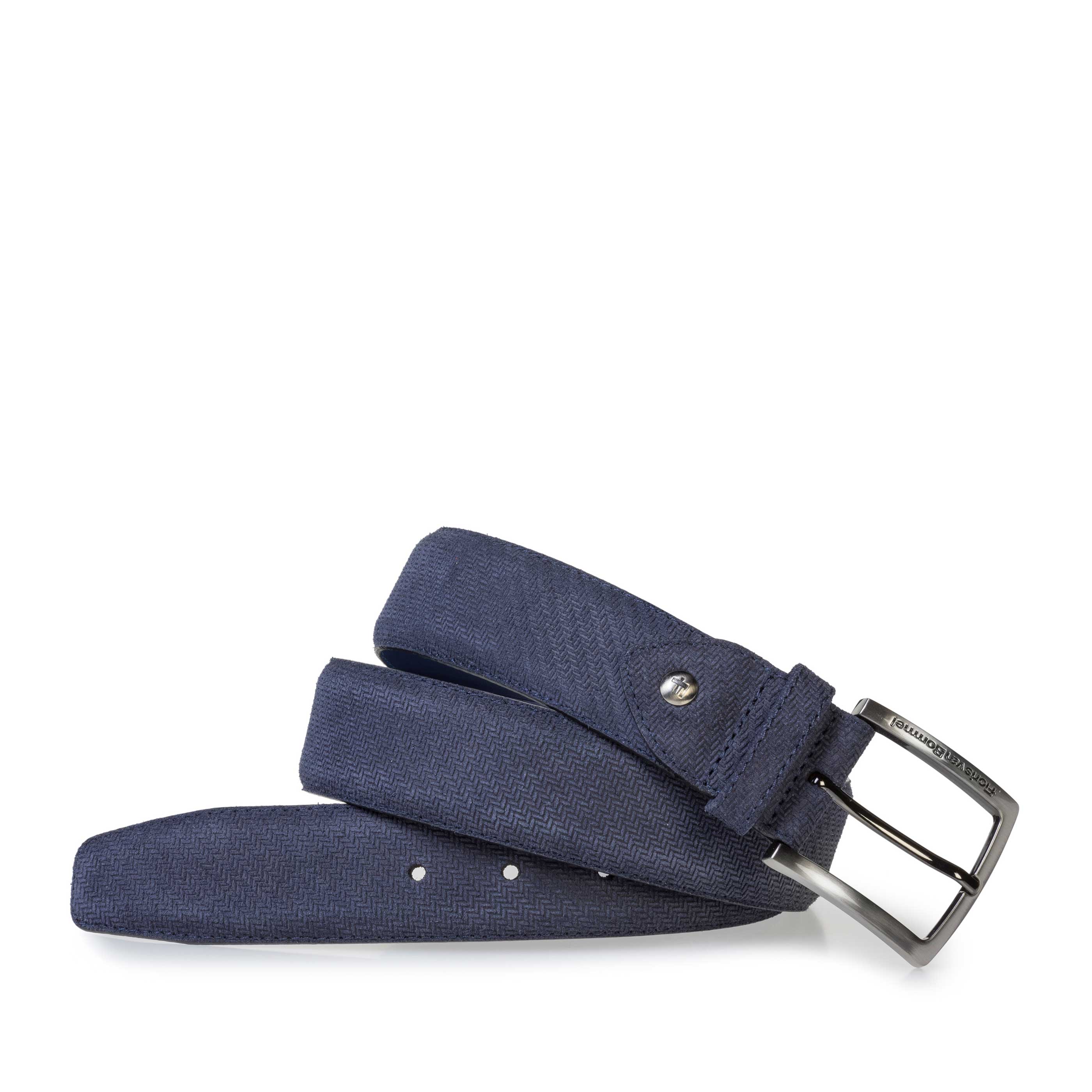 75202/44 - Dark blue suede leather belt with print 75202/44 - Dark blue suede leather belt with print