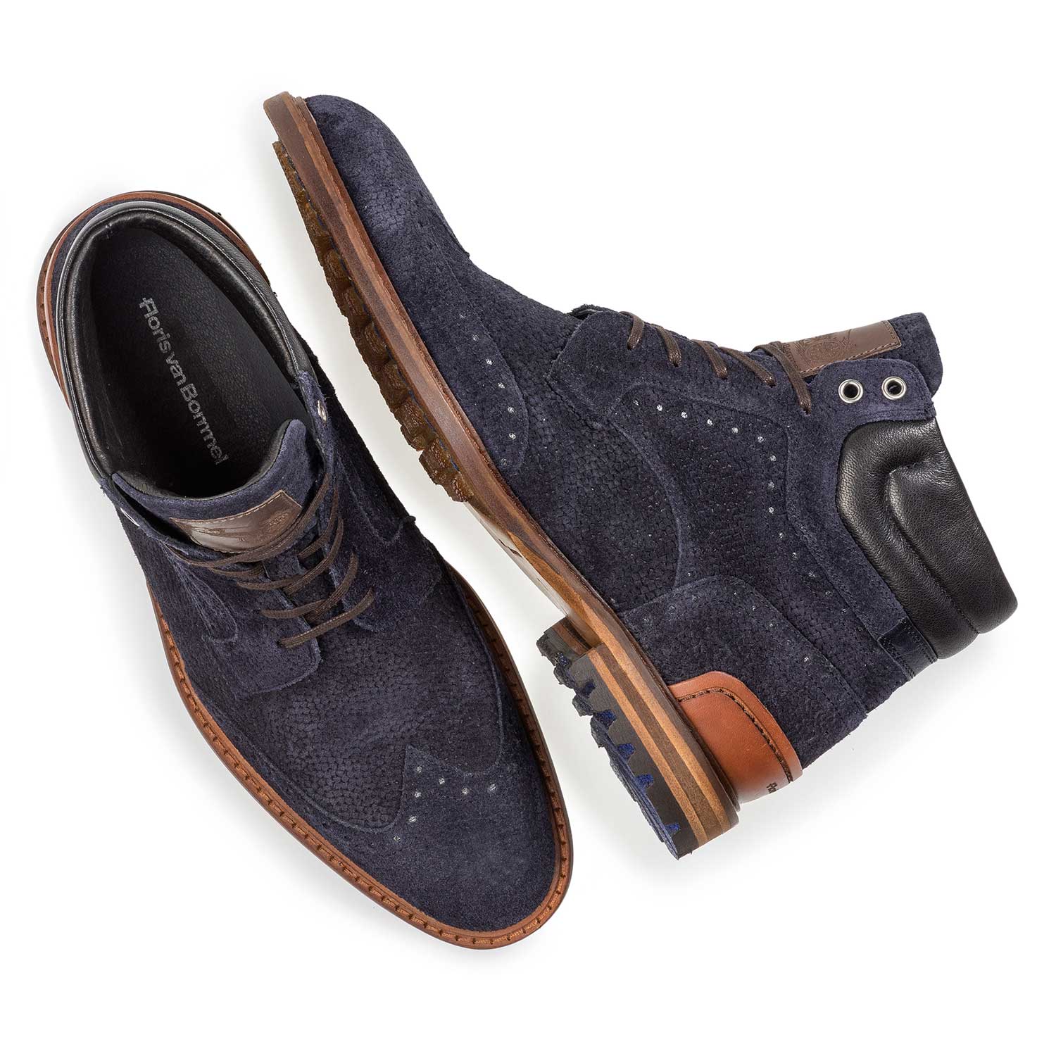 10816/02 - Dunkelblauer Wildleder-Schnürstiefel mit Print 10816/02 - Dunkelblauer Wildleder-Schnürstiefel mit Print