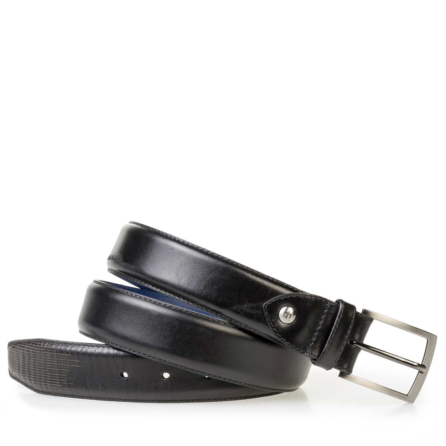 75196/02 - Black calf leather belt with fine lines 75196/02 - Black calf leather belt with fine lines